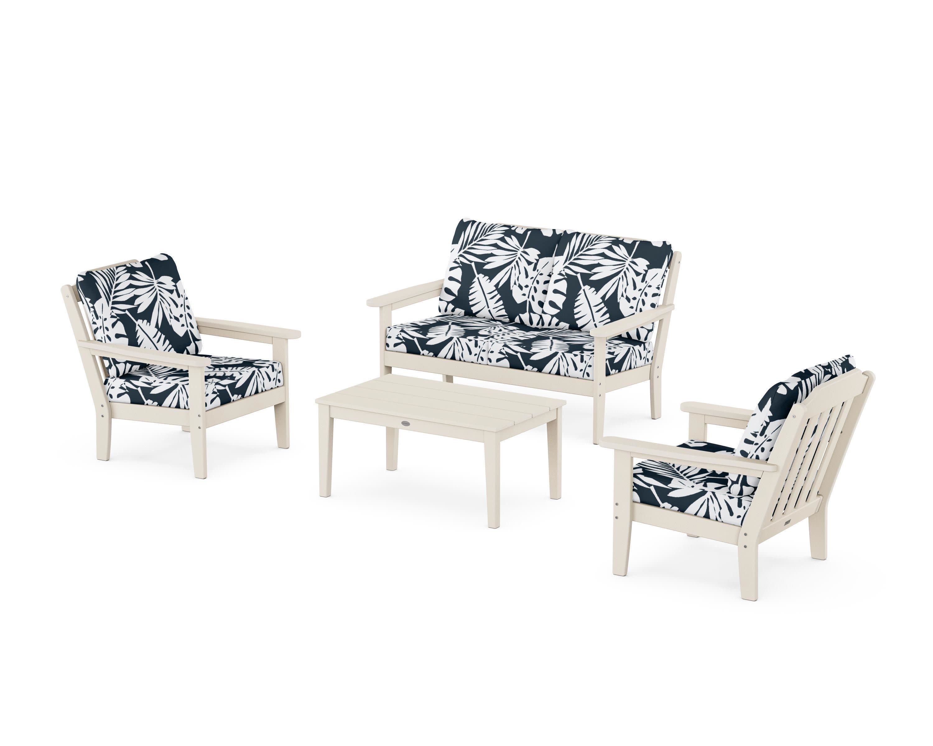 Cottage 4-Piece Deep Seating Set with Loveseat in Sand / Leaf Marine Indigo