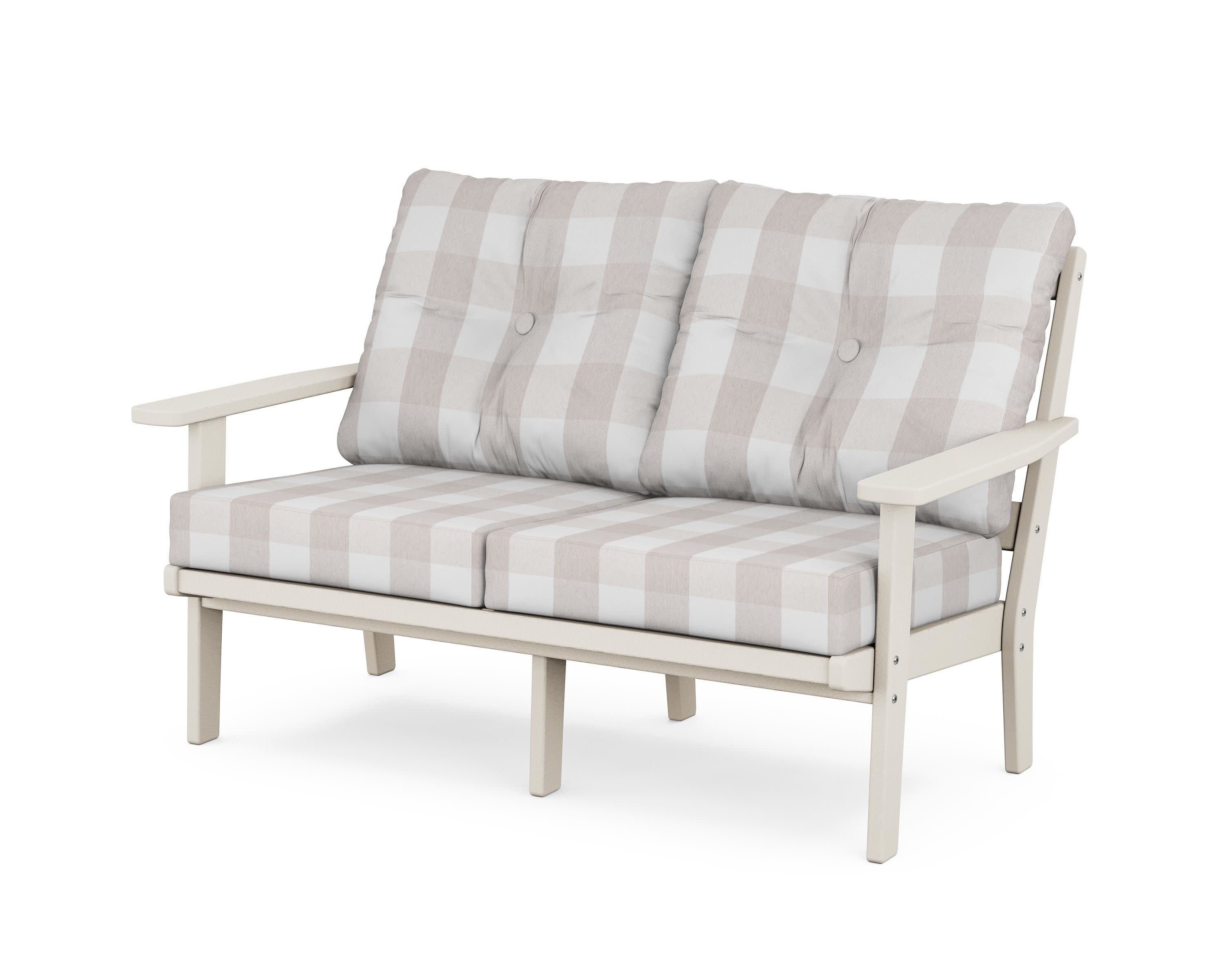 Prairie Deep SeatingLoveseat in Sand / Buffalo Plaid Dune Burlap