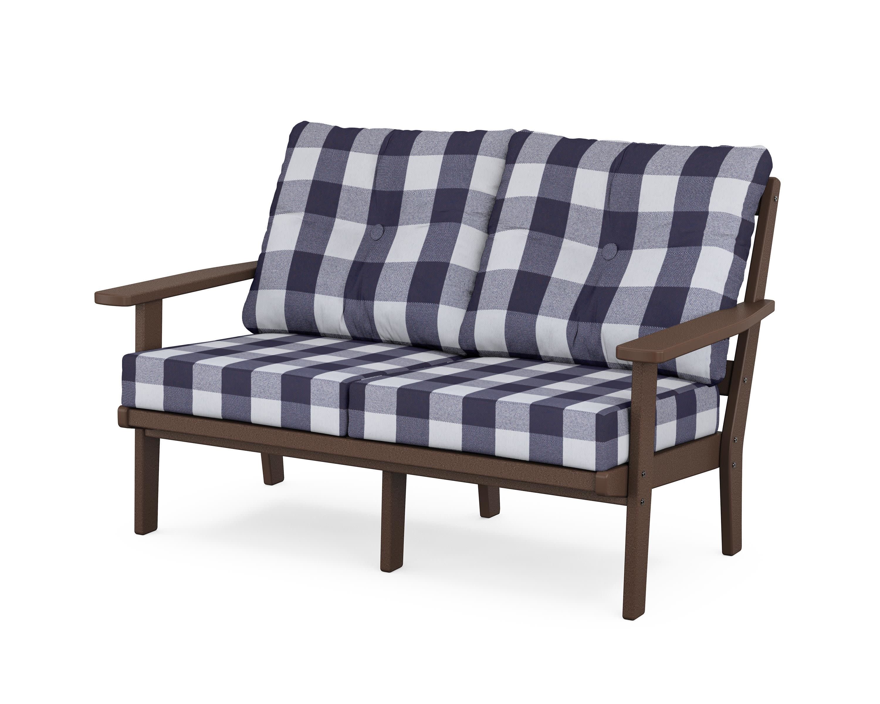 Prairie Deep SeatingLoveseat in Mahogany / Buffalo Plaid Navy