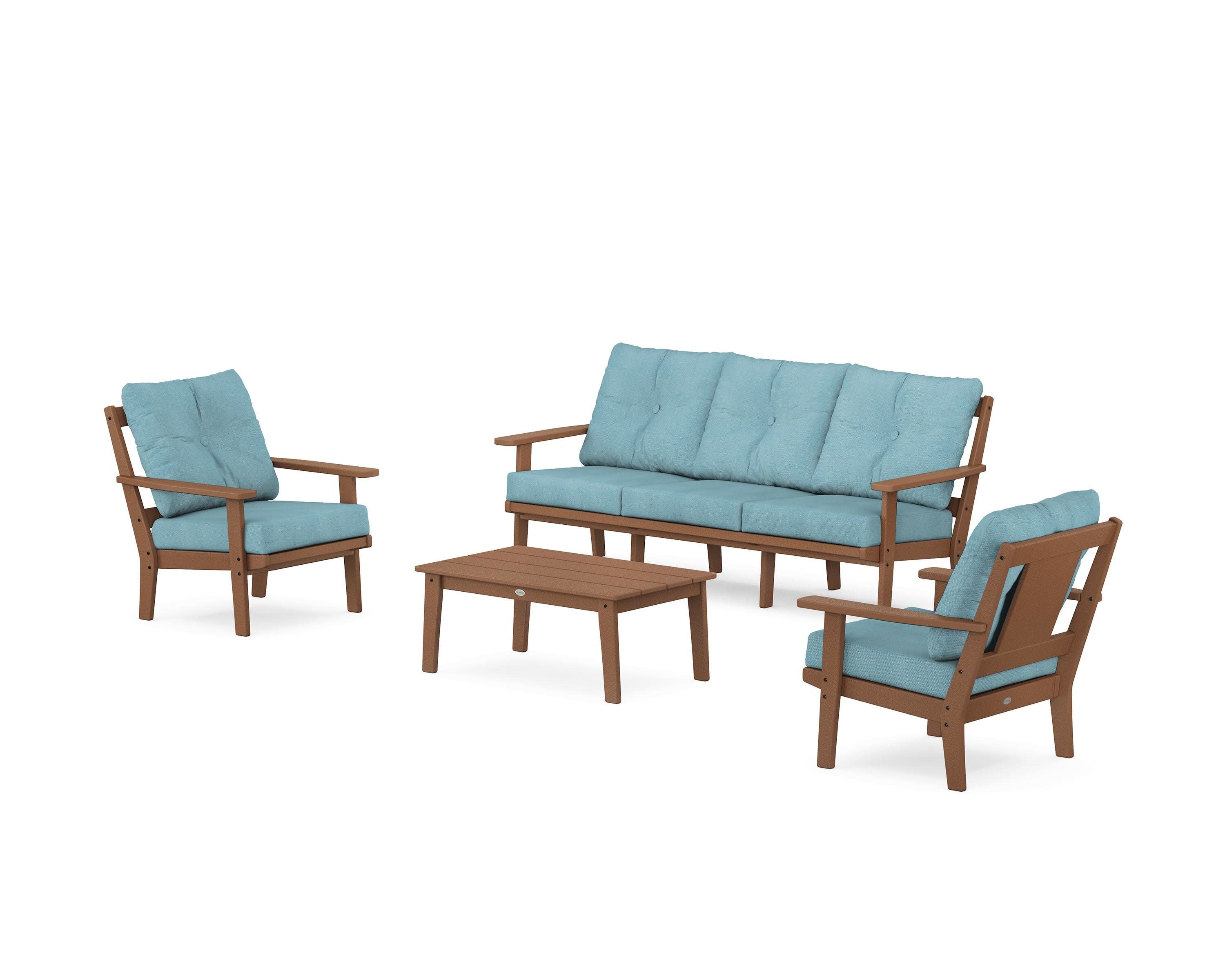 Prairie 4-Piece Deep Seating Set with Sofa in Teak / Lattice Sky Blue