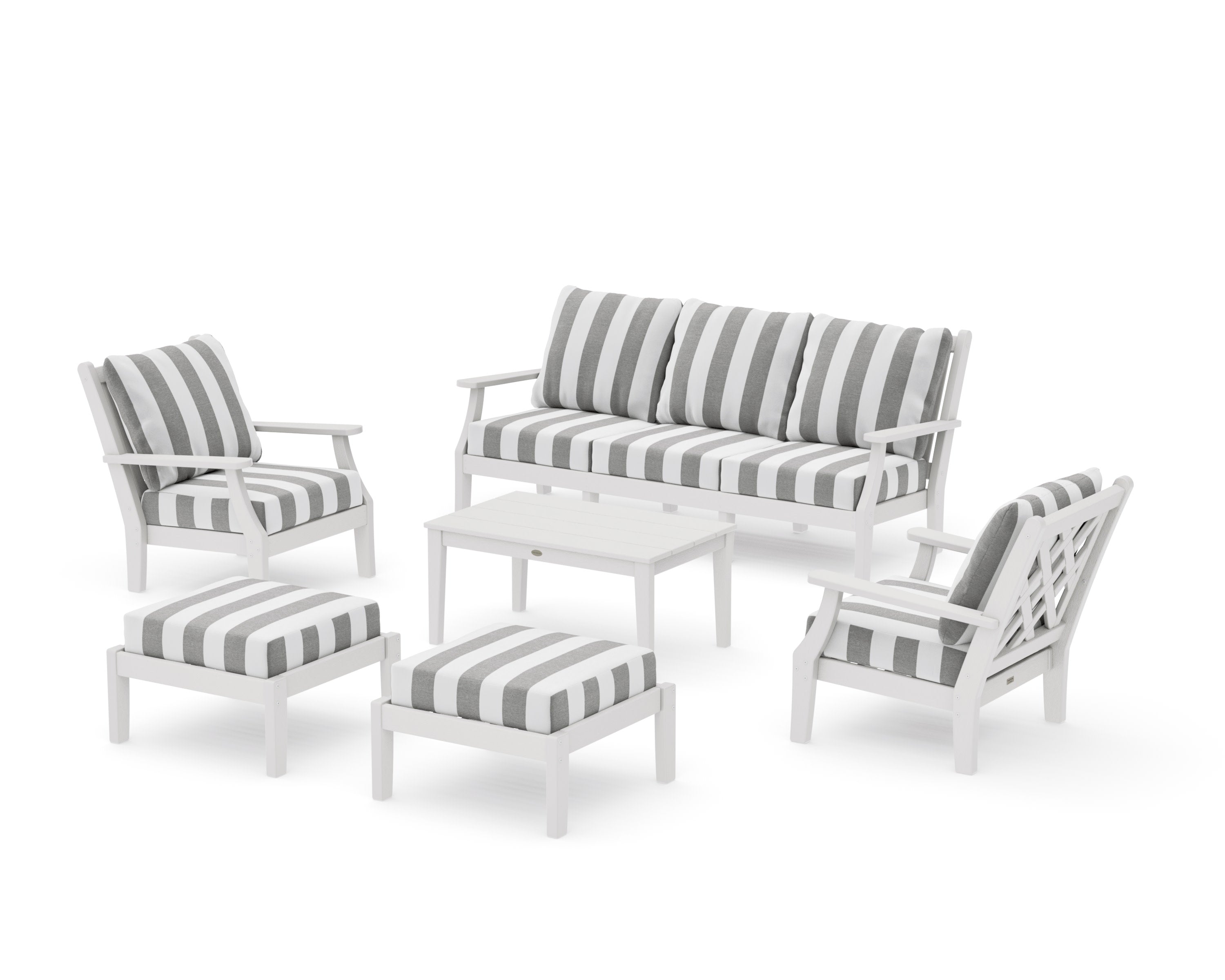 Wovendale 6-Piece Lounge Sofa Set in Vintage White / Cabana Stripe Grey Mist