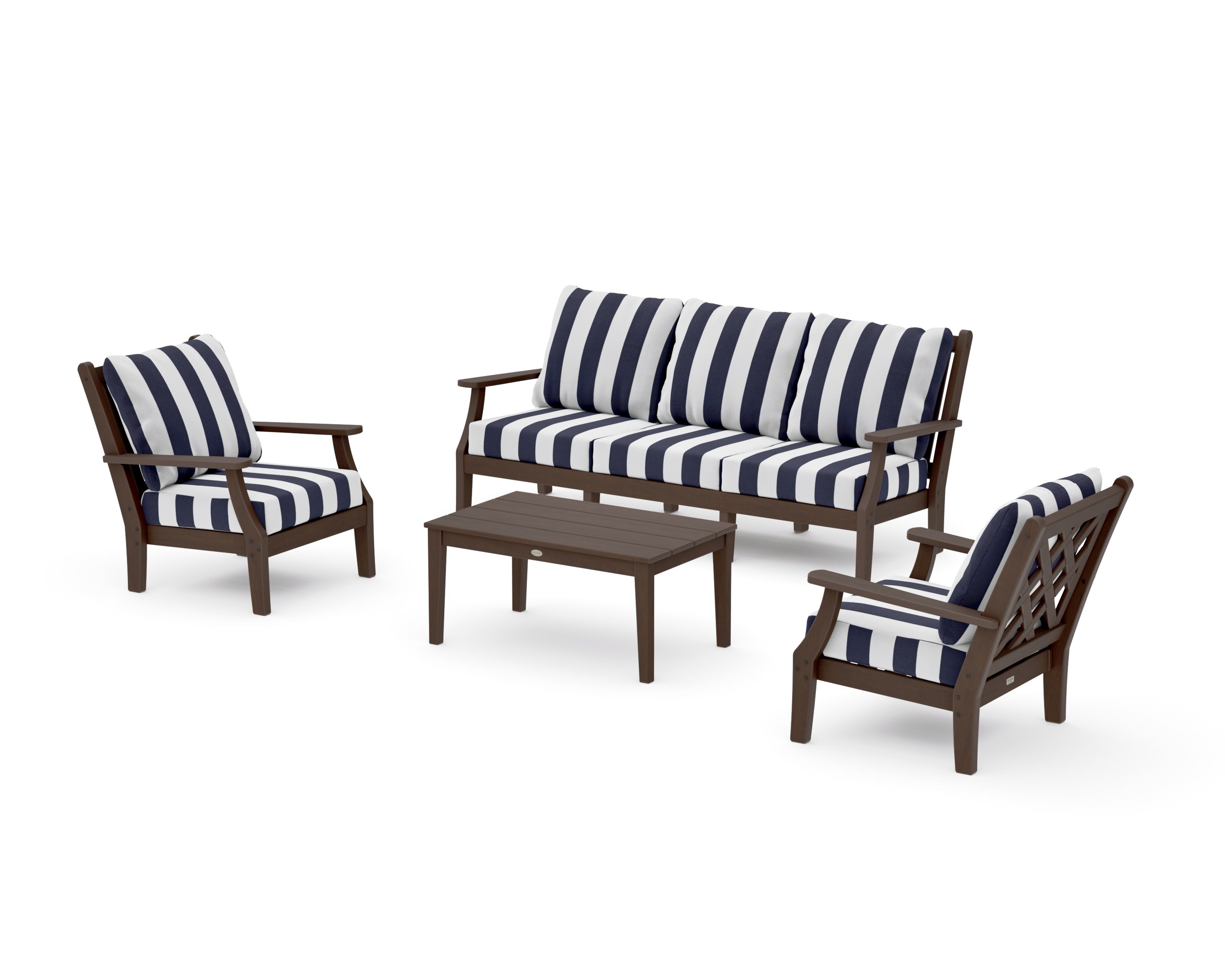 Wovendale 4-Piece Deep Seating Set with Sofa in Kona / Cabana Stripe Navy