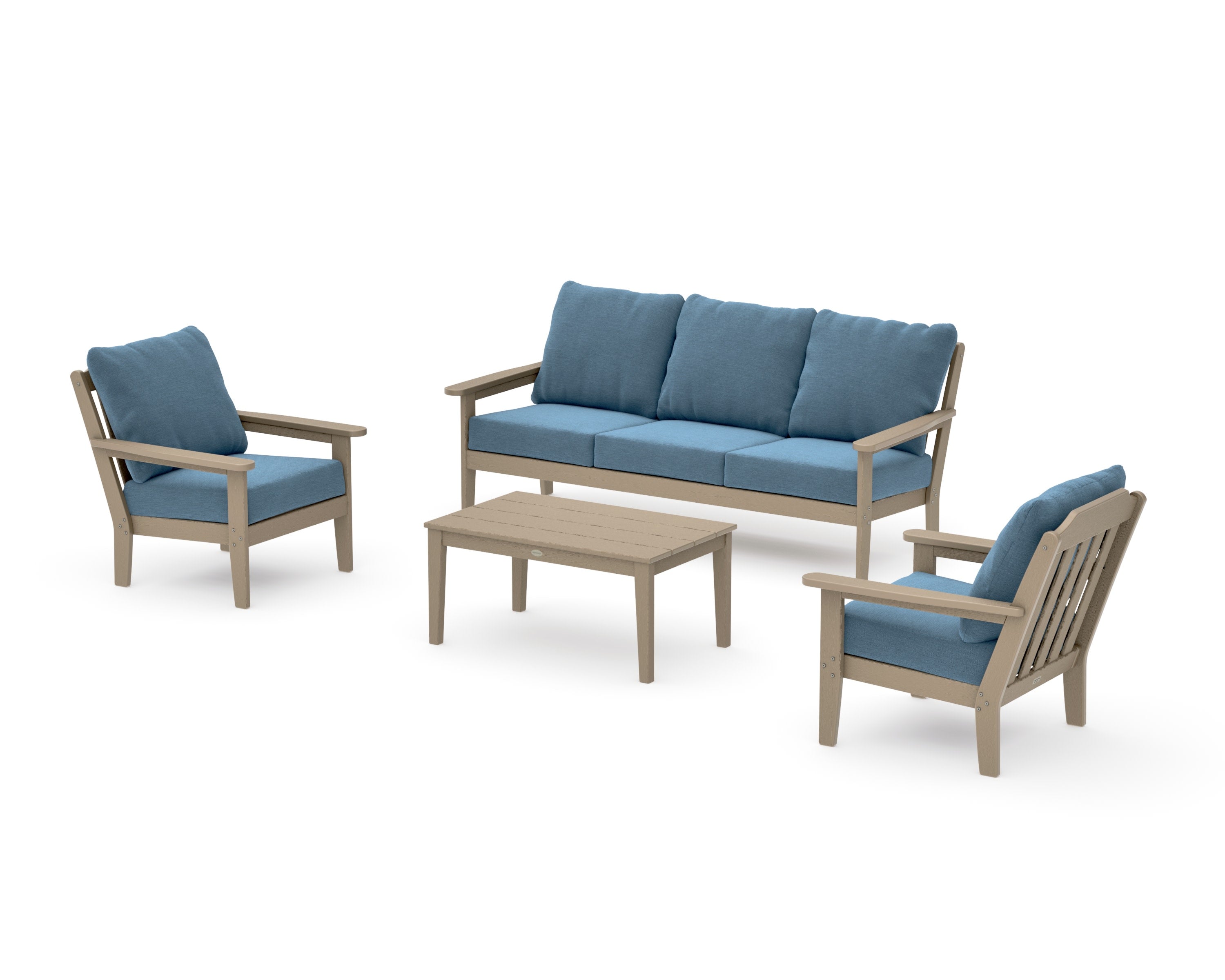 Cottage 4-Piece Deep Seating Set with Sofa in Vintage Sahara / Sky Blue