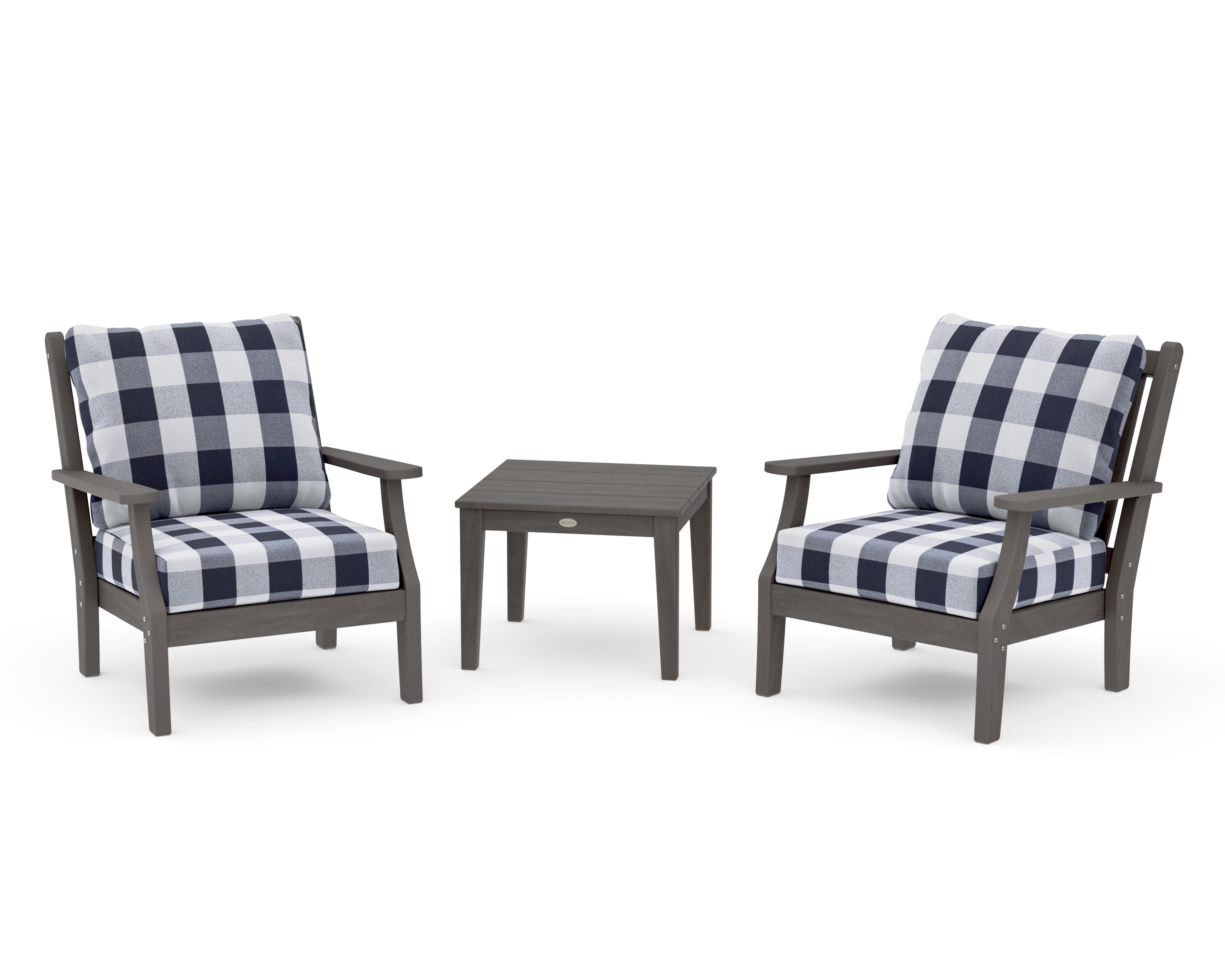 Wovendale 3-Piece Deep Seating Set in Driftwood / Buffalo Plaid Navy
