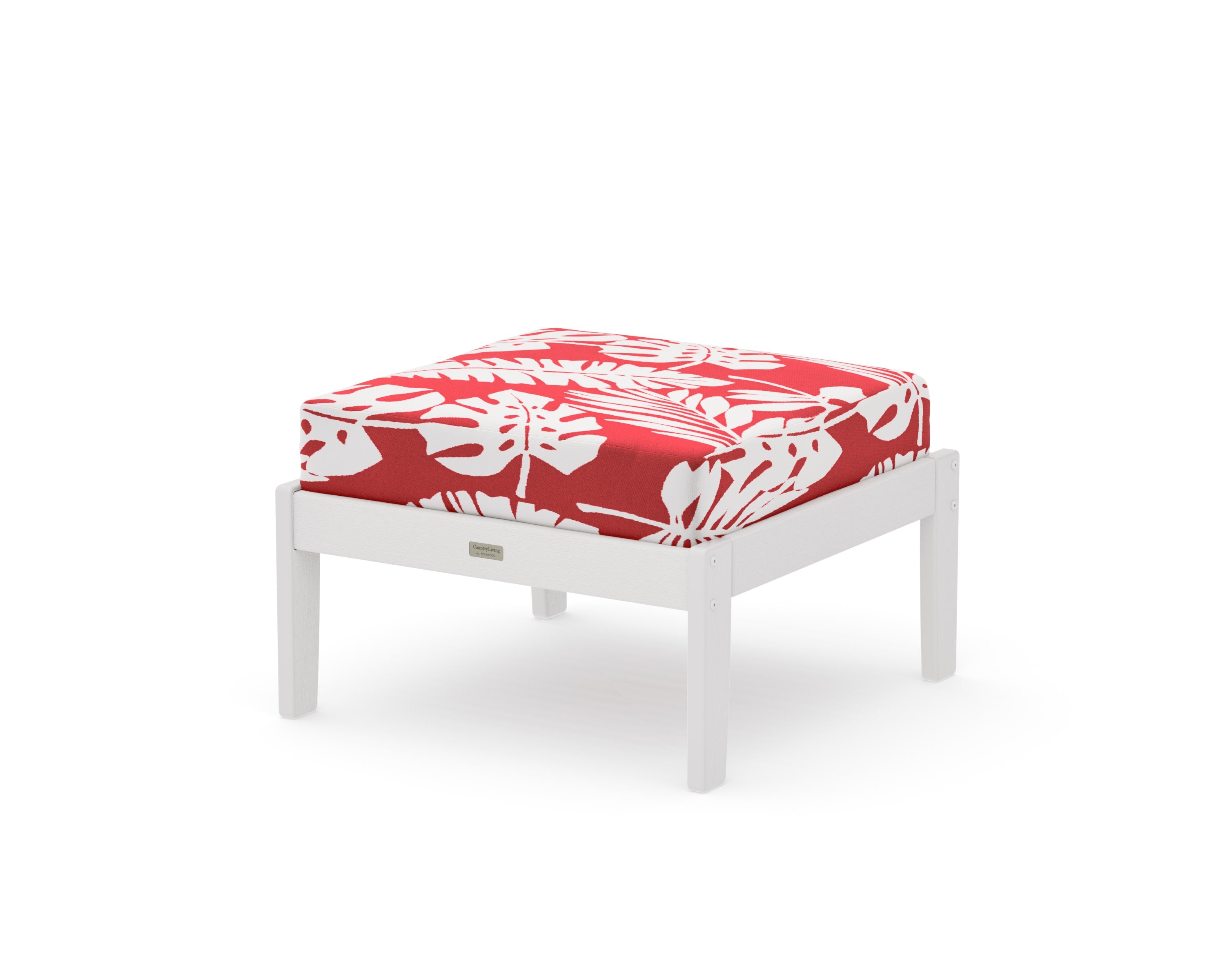 Cottage Deep Seating Ottoman in Vintage White / Leaf Crimson