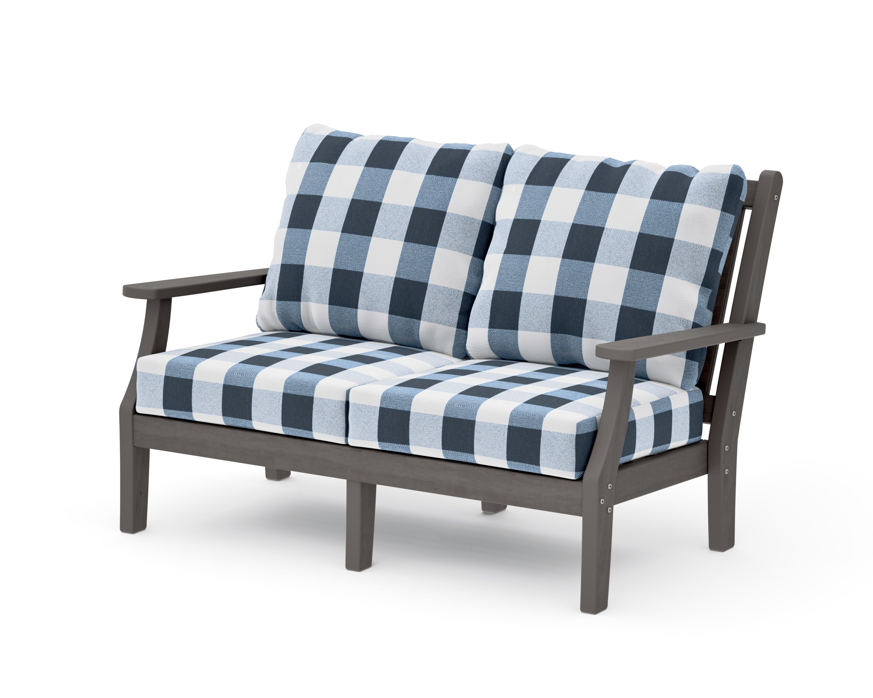 Wovendale Deep Seating Loveseat in Driftwood / Buffalo Plaid Marine Indigo