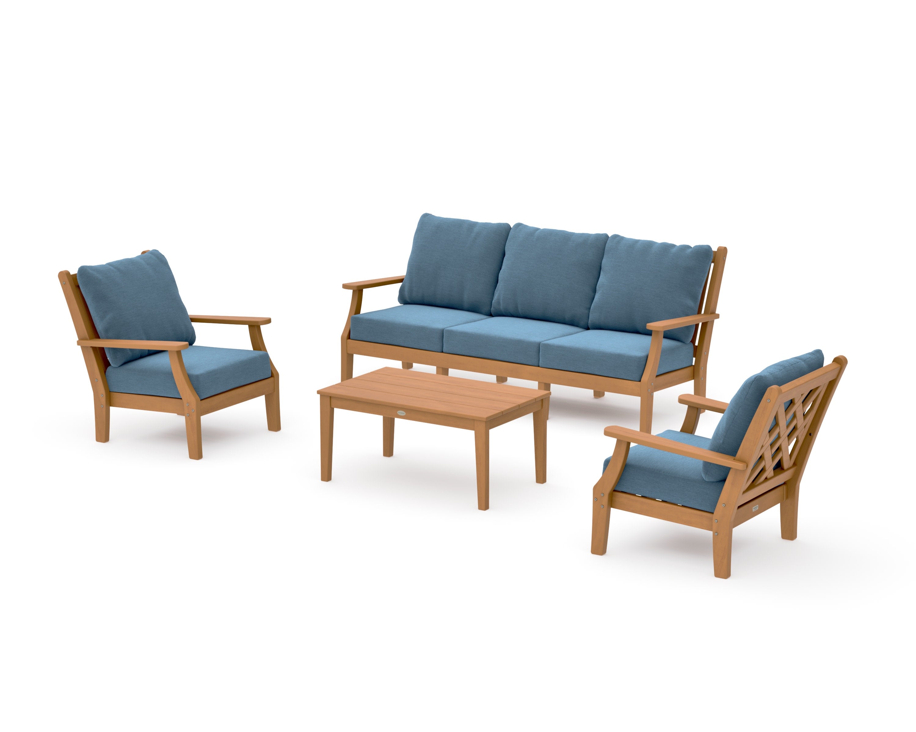 Wovendale 4-Piece Deep Seating Set with Sofa in Natural / Sky Blue