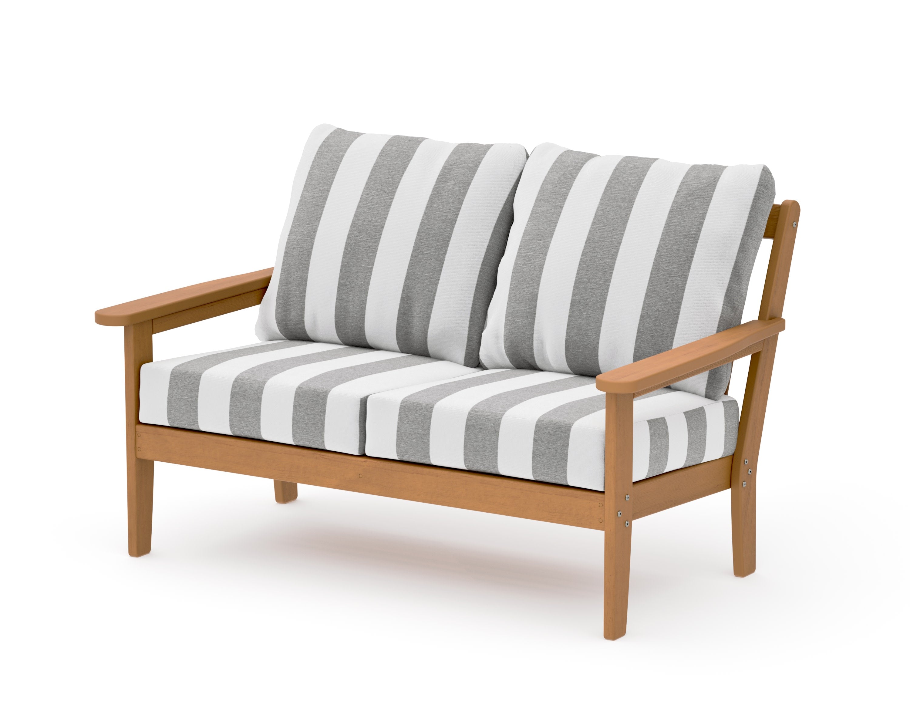 Cottage Deep Seating Loveseat in Natural / Cabana Stripe Grey Mist