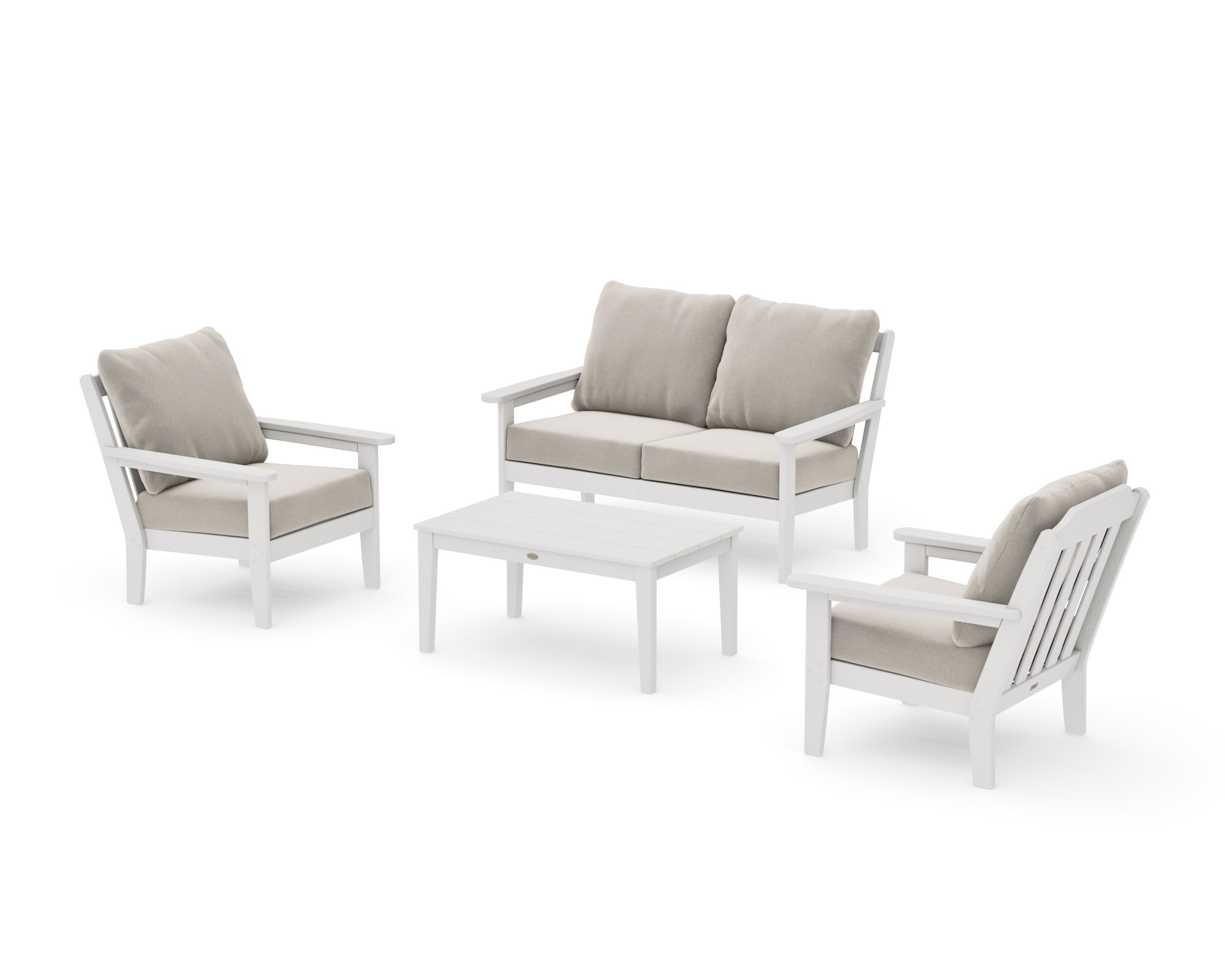 Cottage 4-Piece Deep Seating Set with Loveseat in Vintage White / Dune Burlap