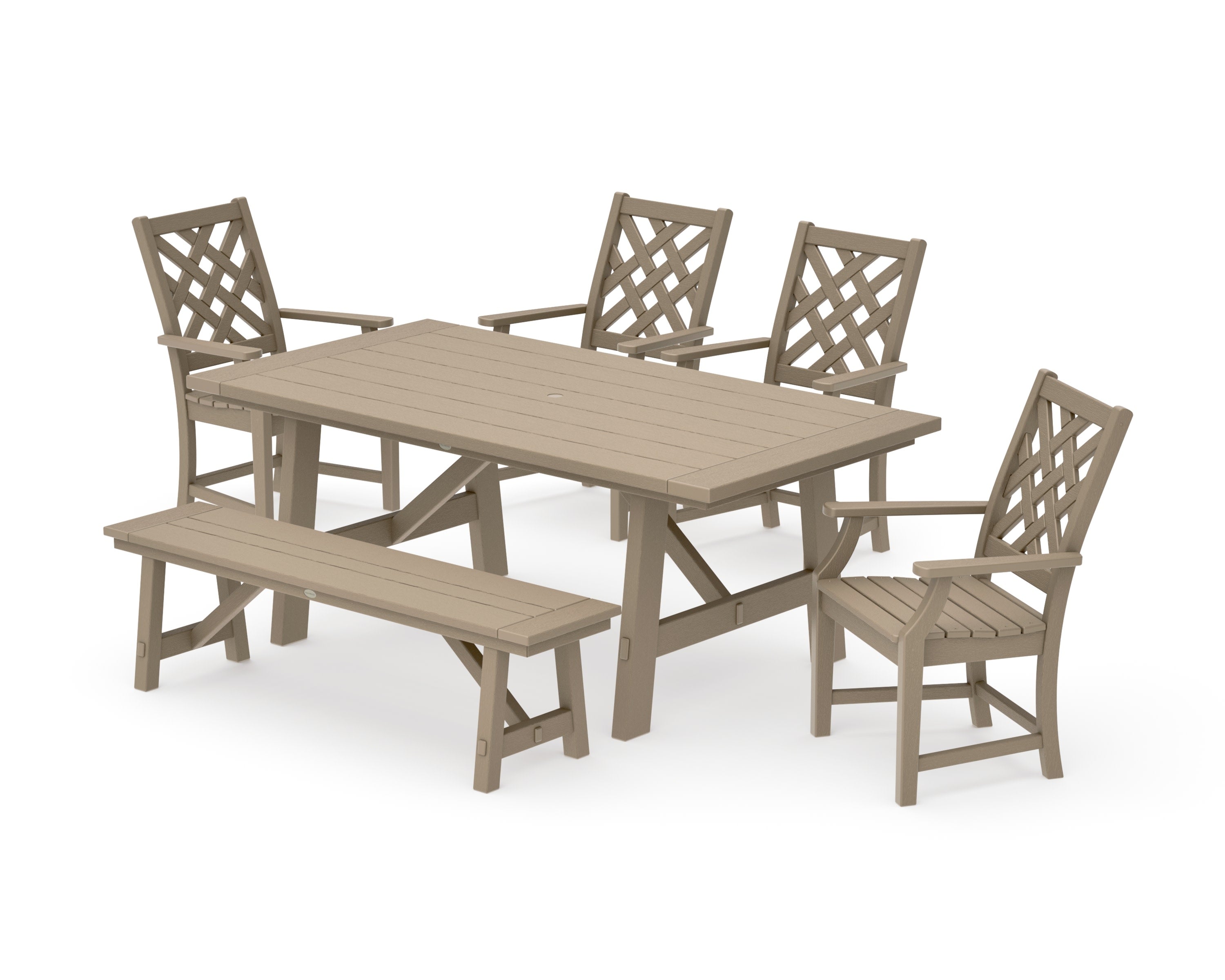 Wovendale 6-Piece Rustic Farmhouse Dining Set with Bench in Vintage Sahara