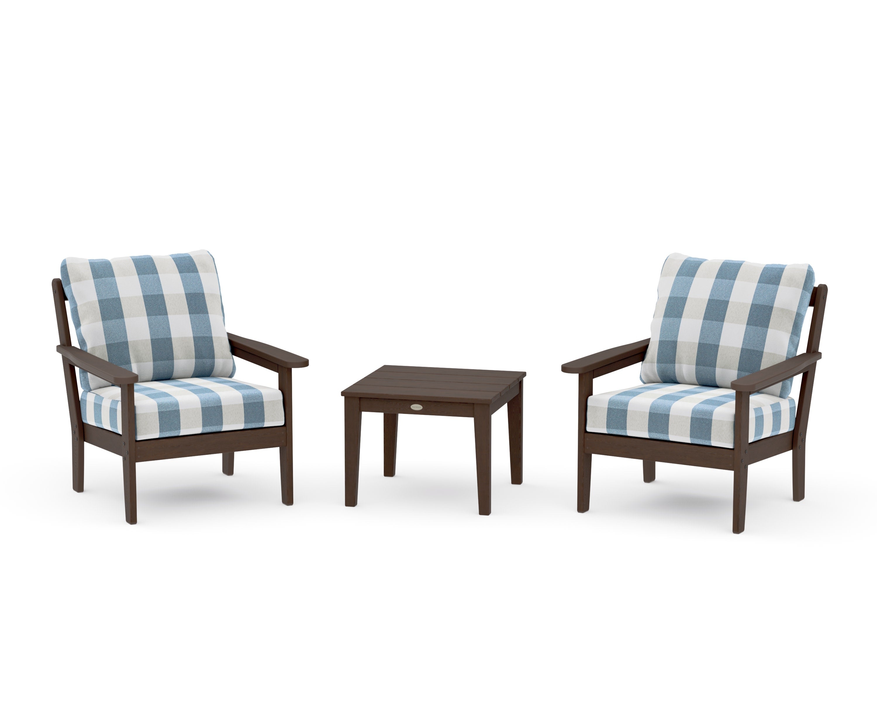 Cottage 3-Piece Deep Seating Set in Kona / Buffalo Plaid Sky Blue