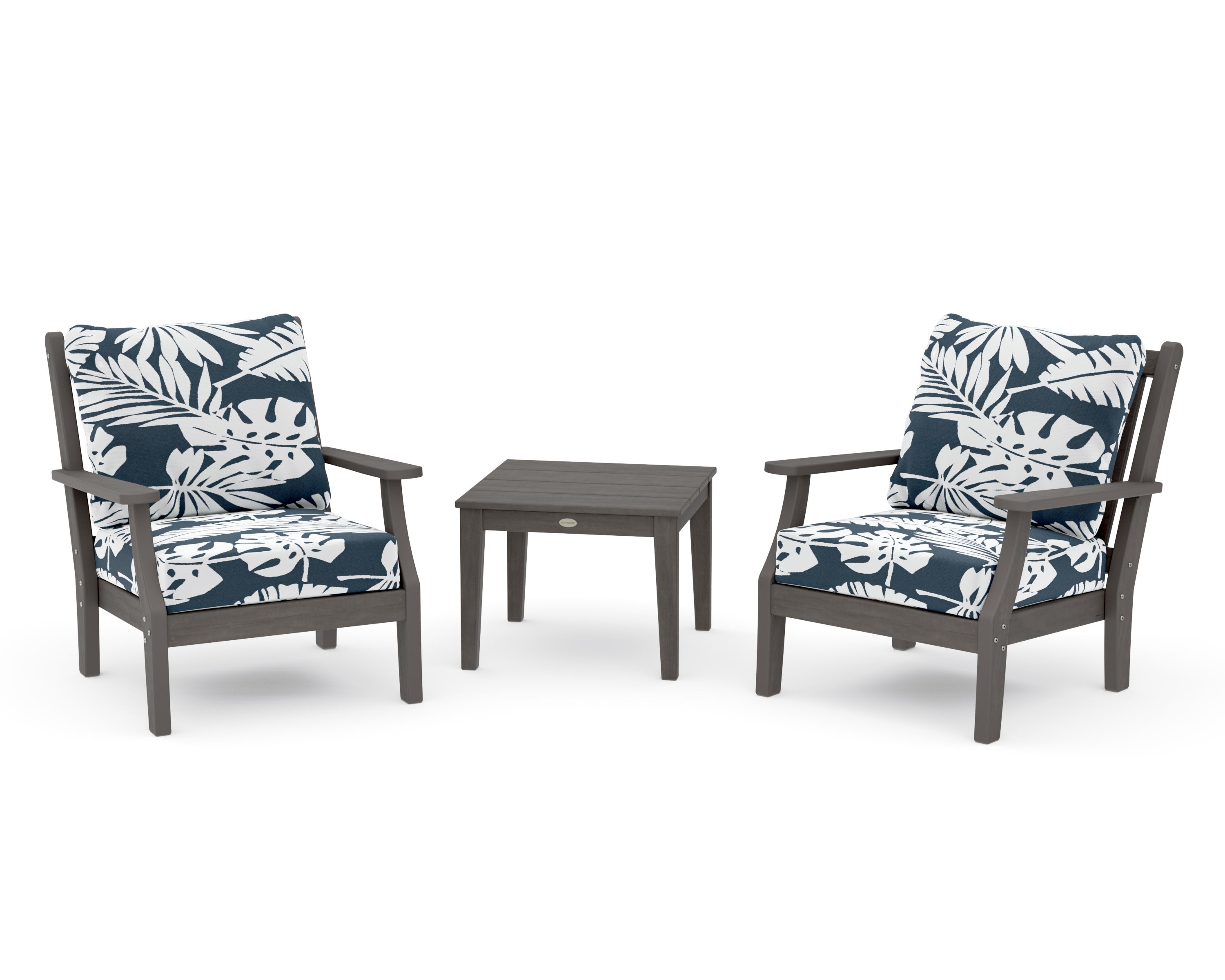 Wovendale 3-Piece Deep Seating Set in Driftwood / Leaf Marine Indigo