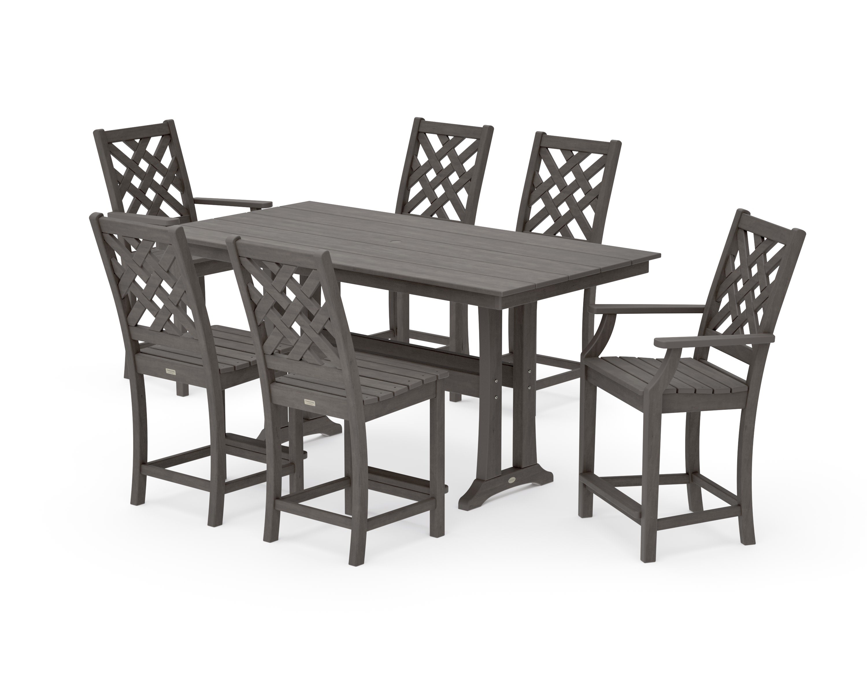 Wovendale 7-Piece Farmhouse Counter Set with Trestle Legs in Driftwood