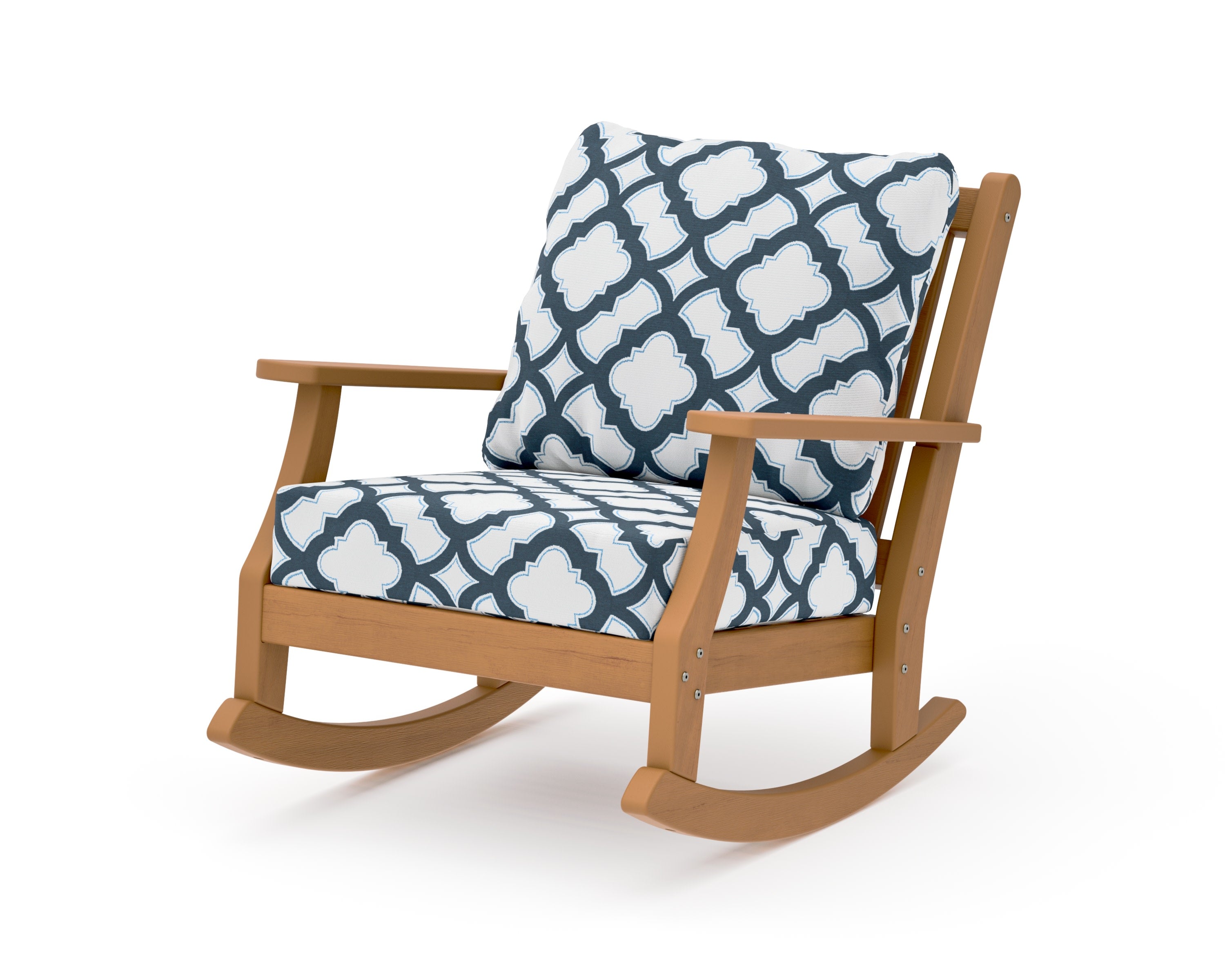 Wovendale Deep Seating Rocking Chair in Natural / Trellis Marine Indigo