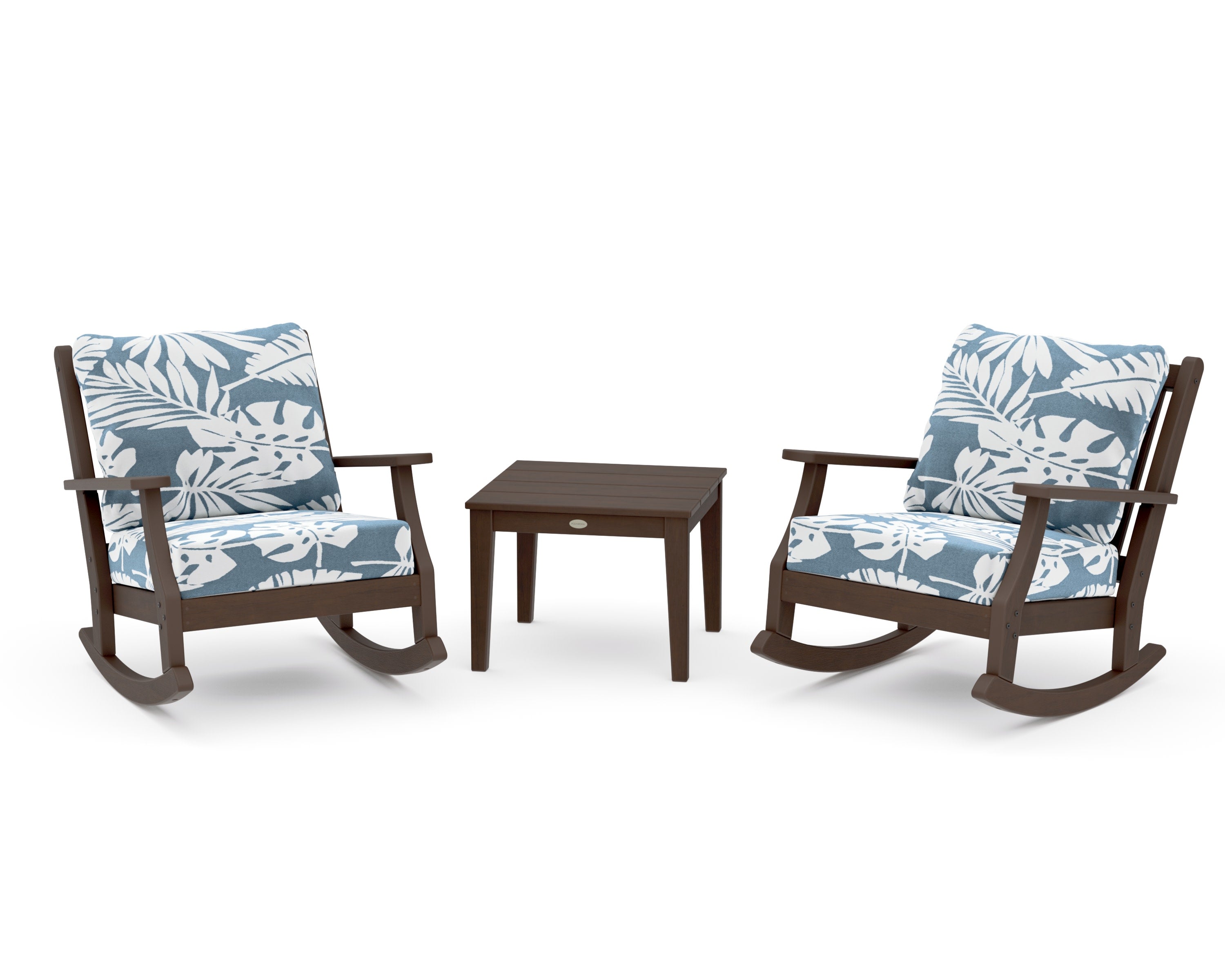 Wovendale 3-Piece Deep Seating Rocker Set in Kona / Leaf Sky Blue