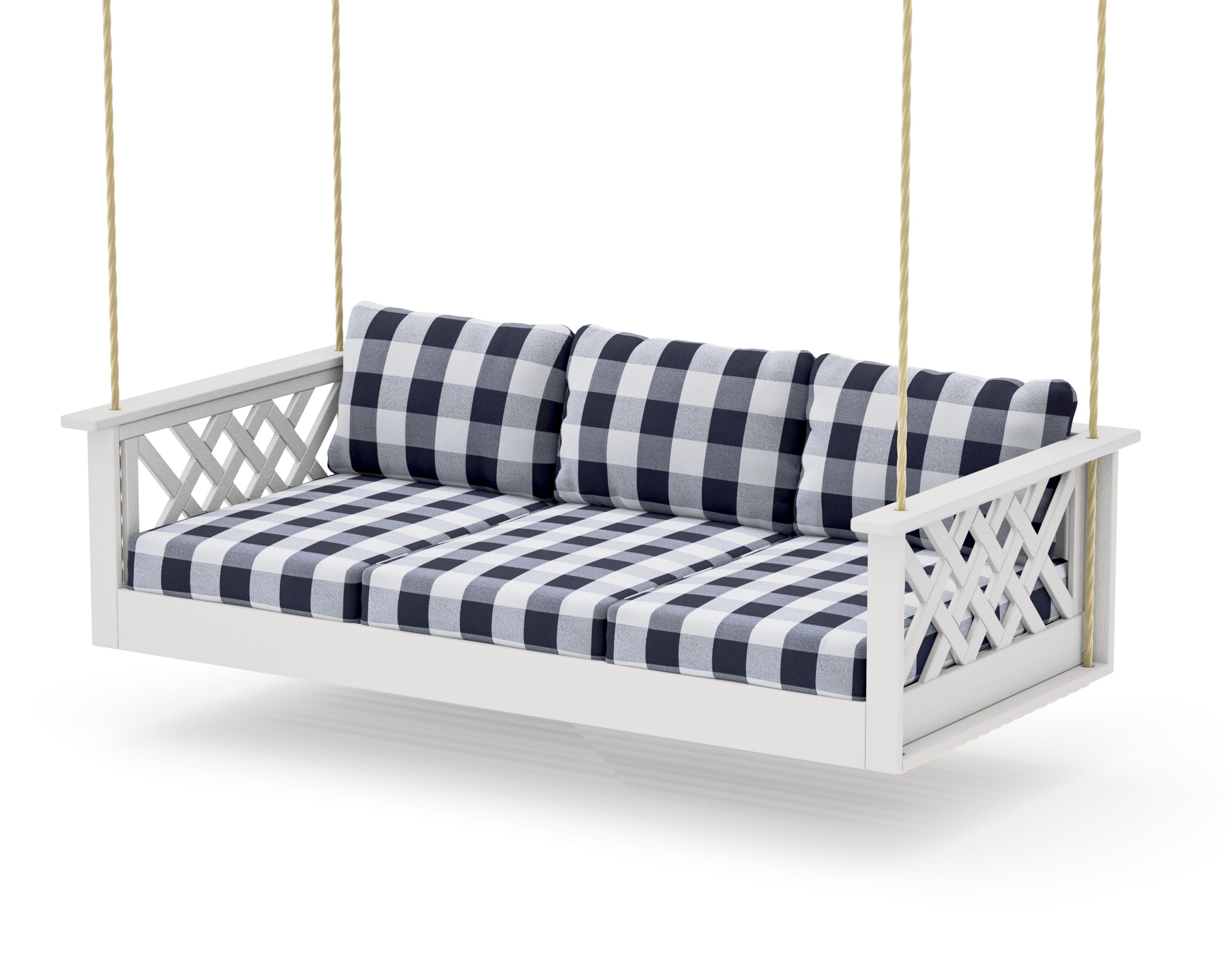 Wovendale Daybed Swing in Vintage White / Buffalo Plaid Navy
