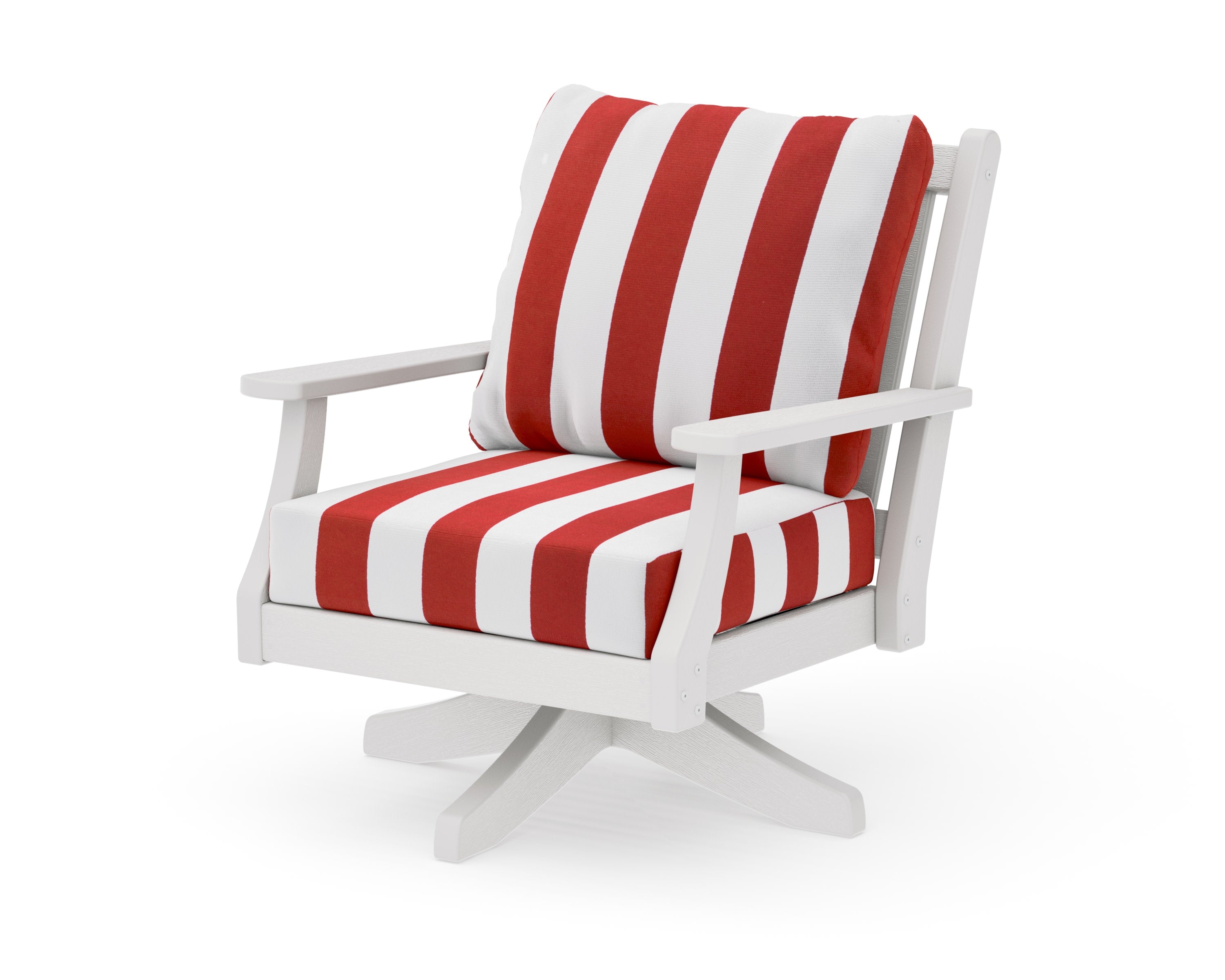 Wovendale Deep Seating Swivel Chair in Vintage White / Cabana Stripe Crimson