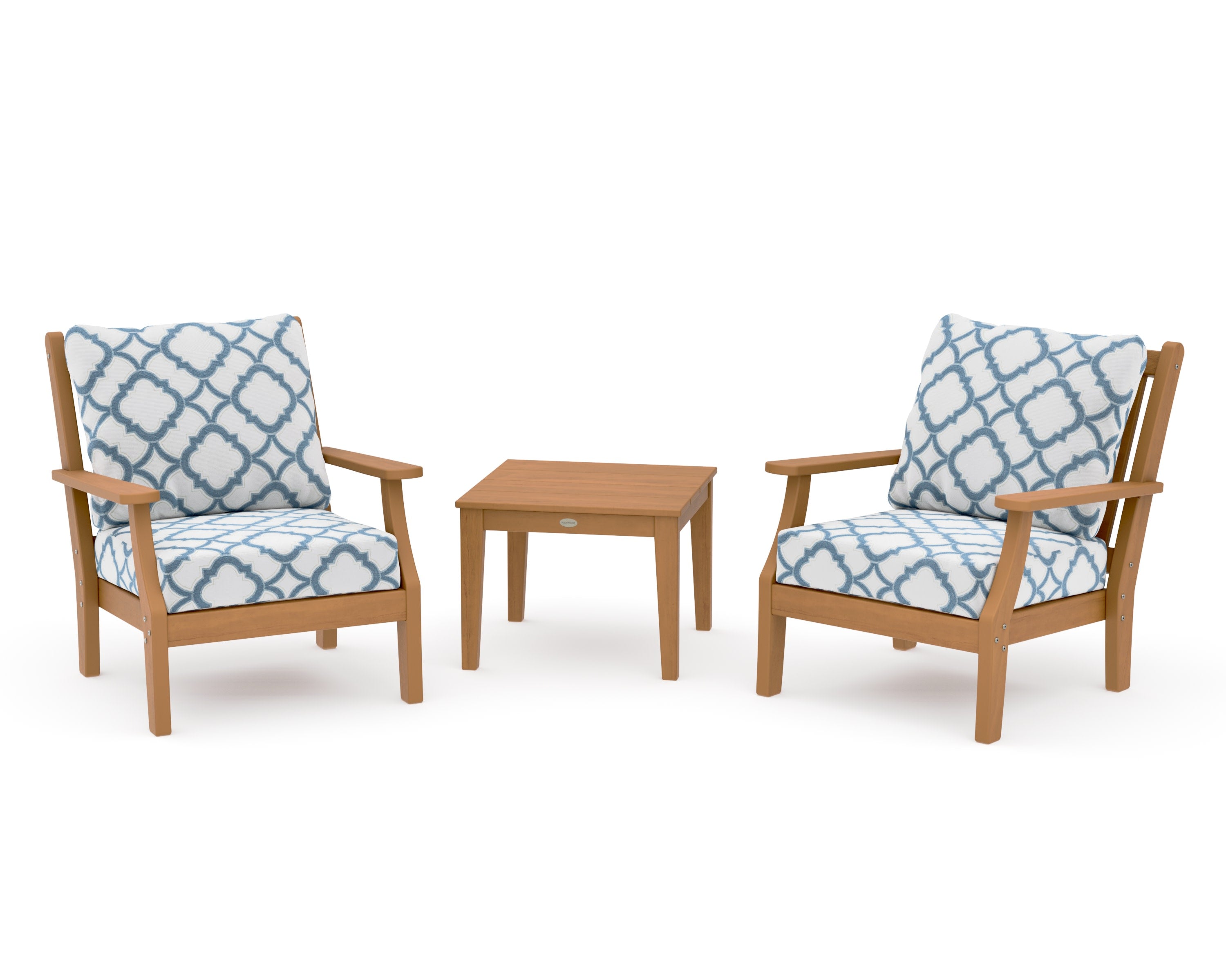Wovendale 3-Piece Deep Seating Set in Natural / Trellis Sky Blue