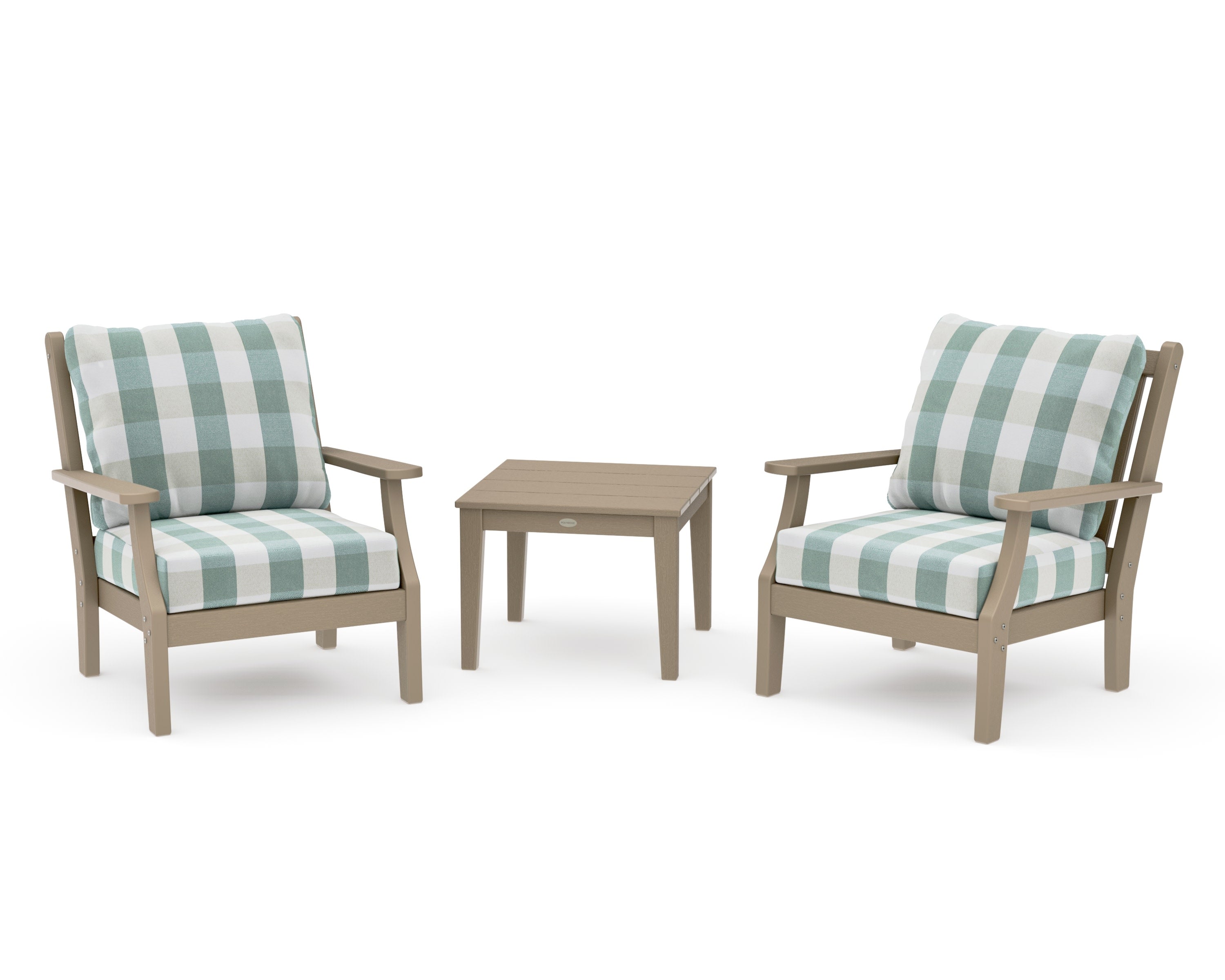 Wovendale 3-Piece Deep Seating Set in Vintage Sahara / Buffalo Plaid Glacier Spa