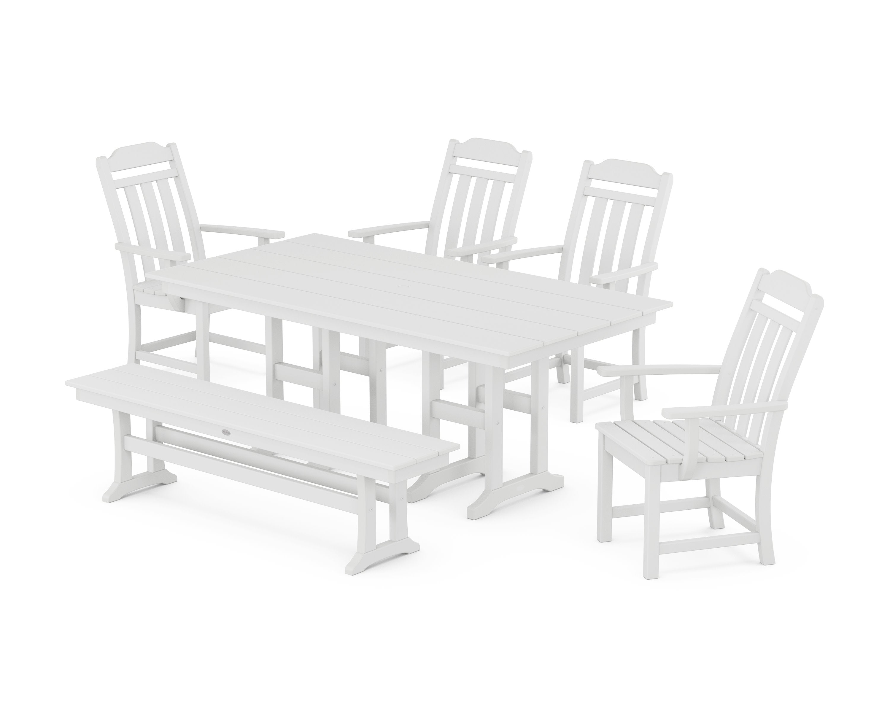 Cottage 6-Piece Farmhouse Dining Set with Bench in White