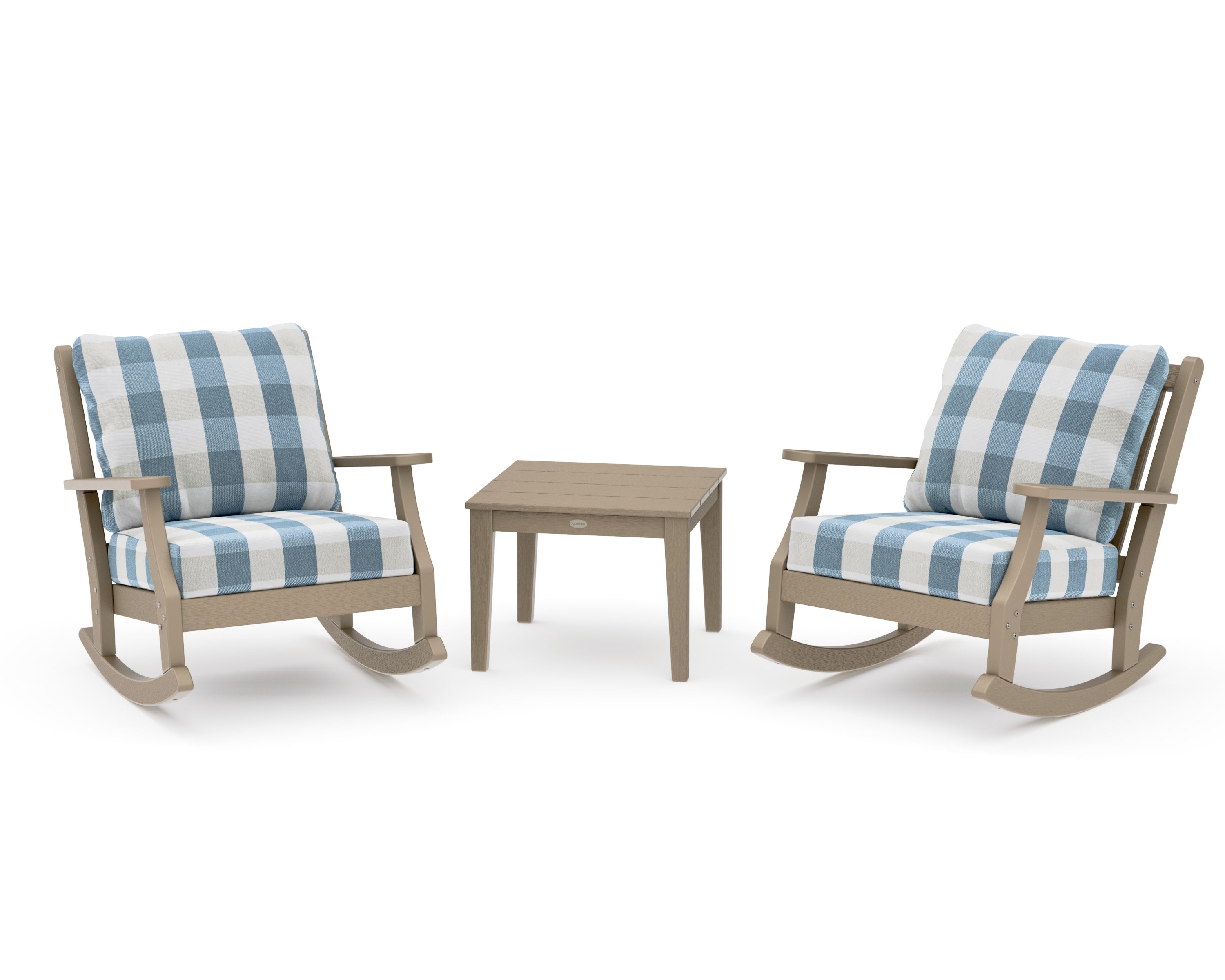 Wovendale 3-Piece Deep Seating Rocker Set in Vintage Sahara / Buffalo Plaid Sky Blue
