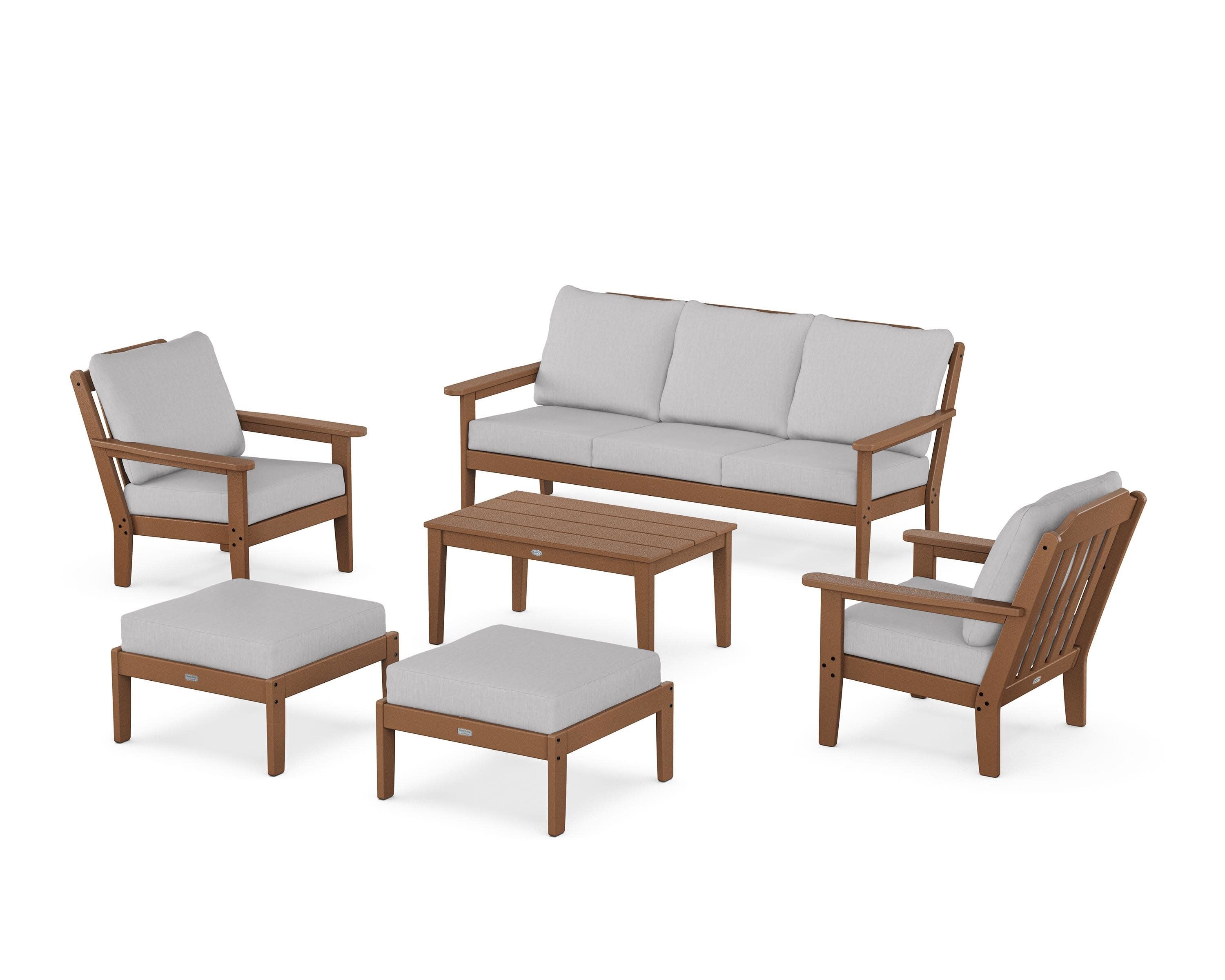 Cottage 6-Piece Lounge Sofa Set in Teak / Granite