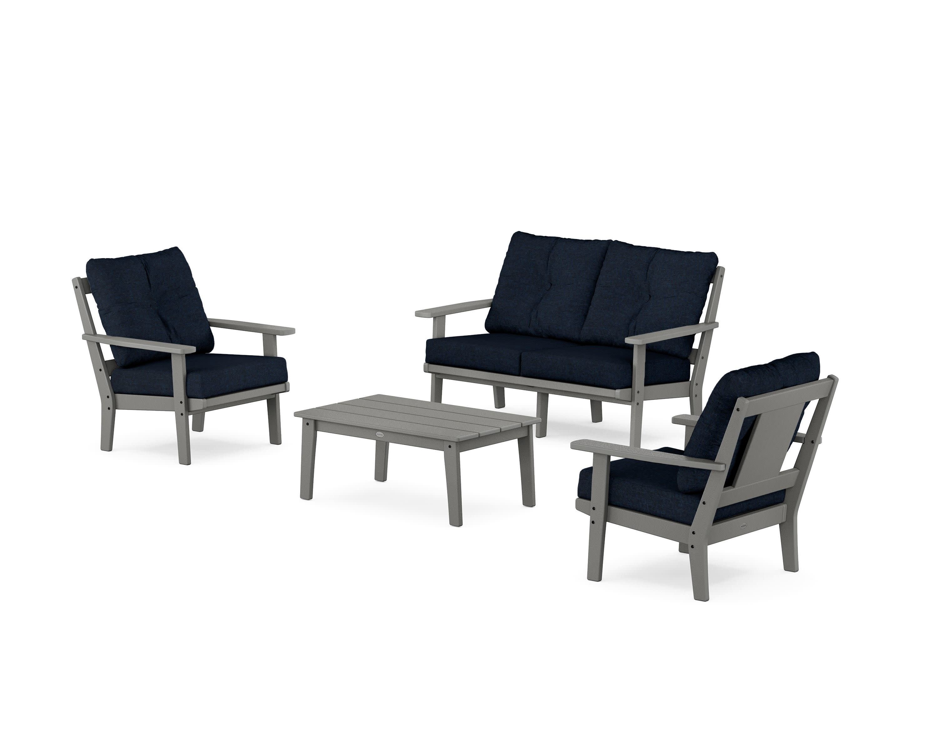 Prairie 4-Piece Deep Seating Set with Loveseat in Slate Grey / Marine Indigo