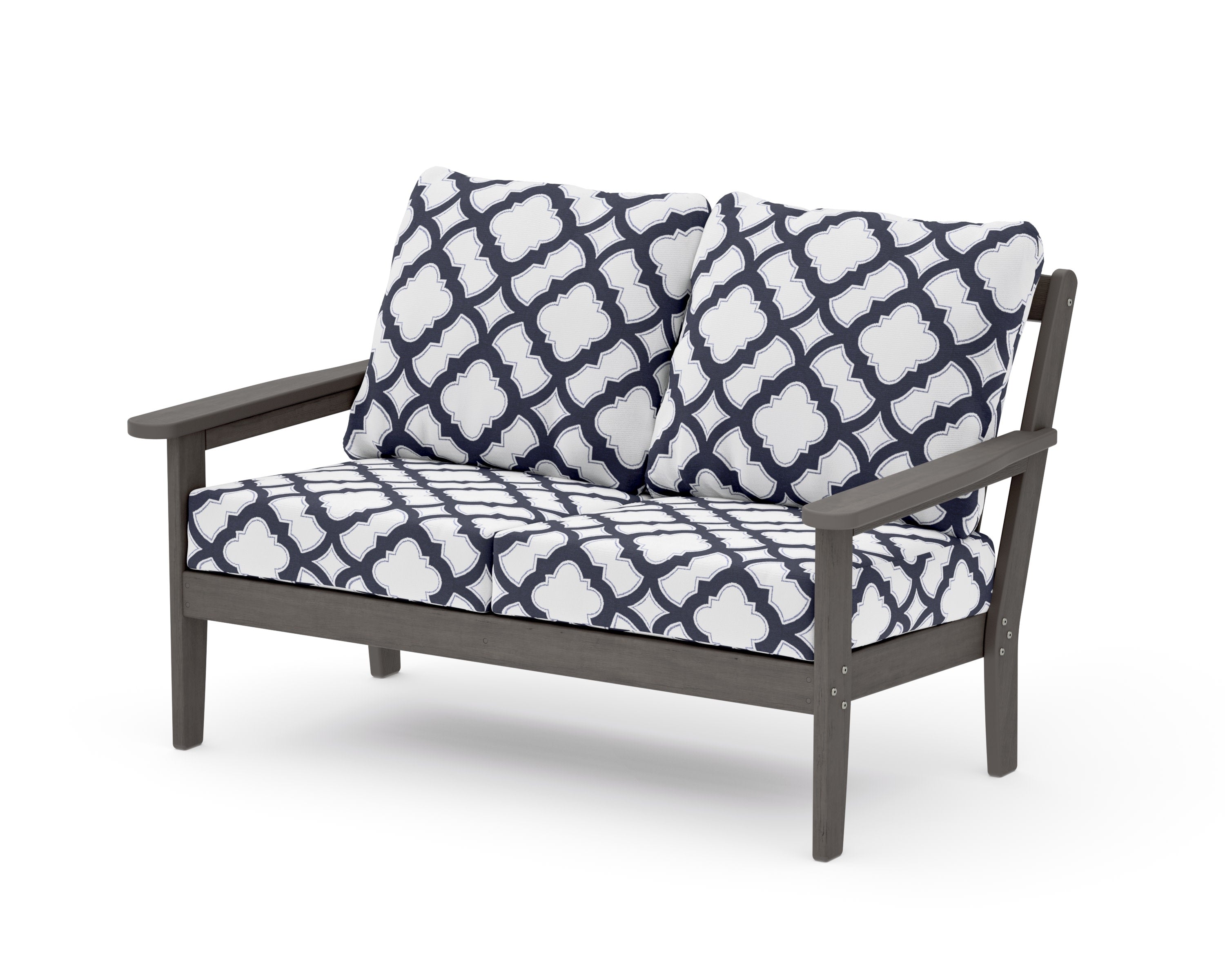 Cottage Deep Seating Loveseat in Driftwood / Trellis Navy