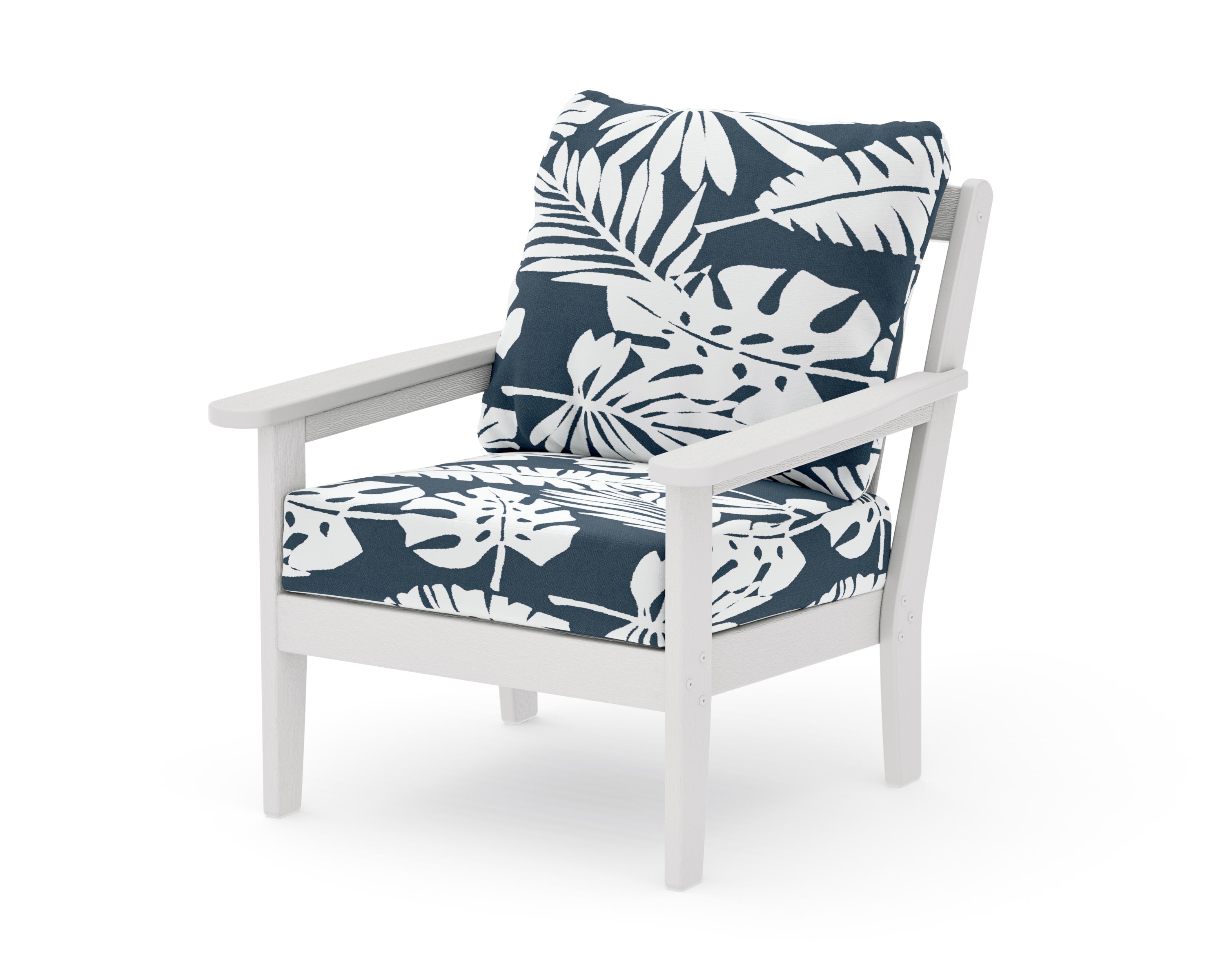 Cottage Deep Seating Chair in Vintage White / Leaf Marine Indigo