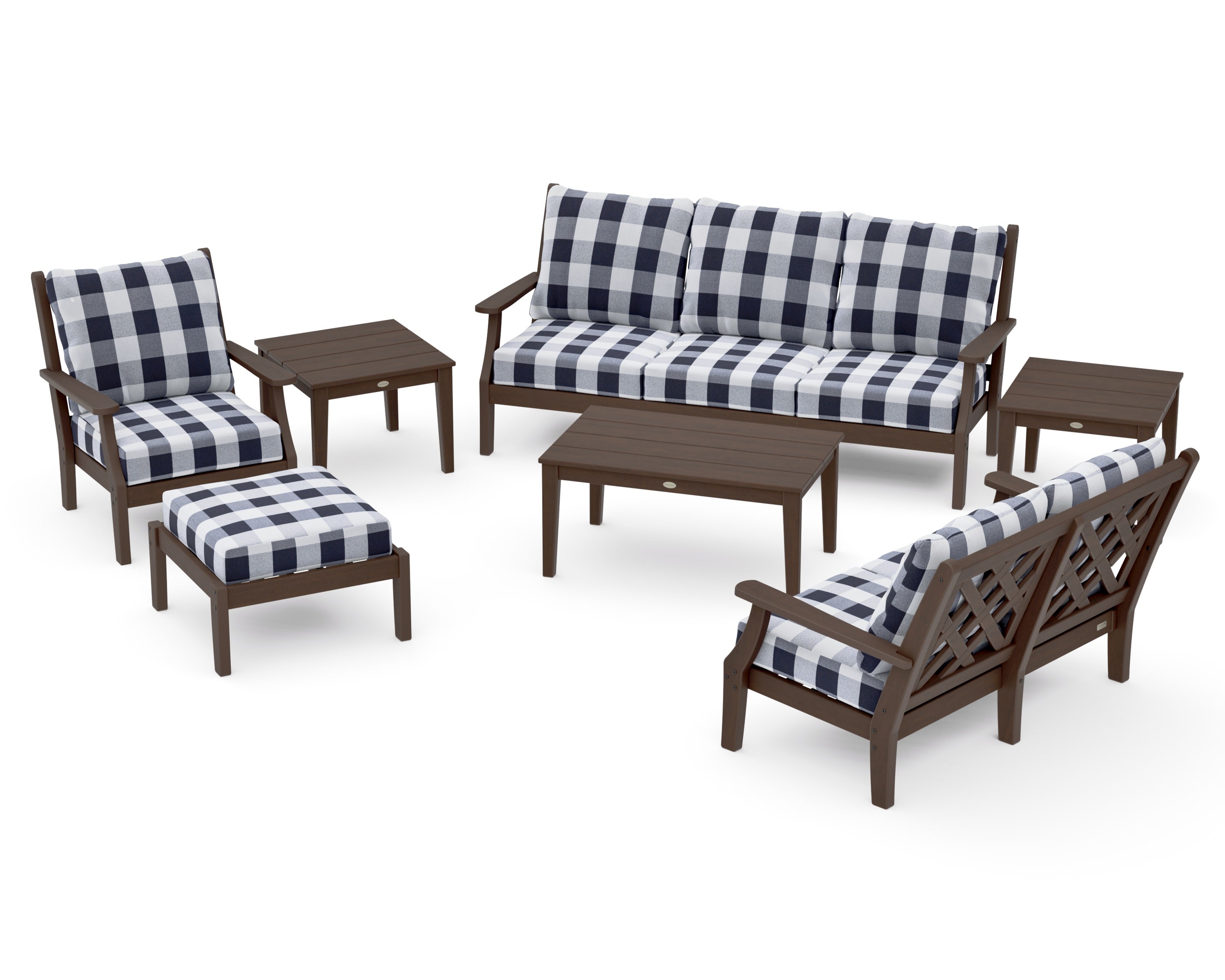Wovendale 7-Piece Deep Seating Set in Kona / Buffalo Plaid Navy