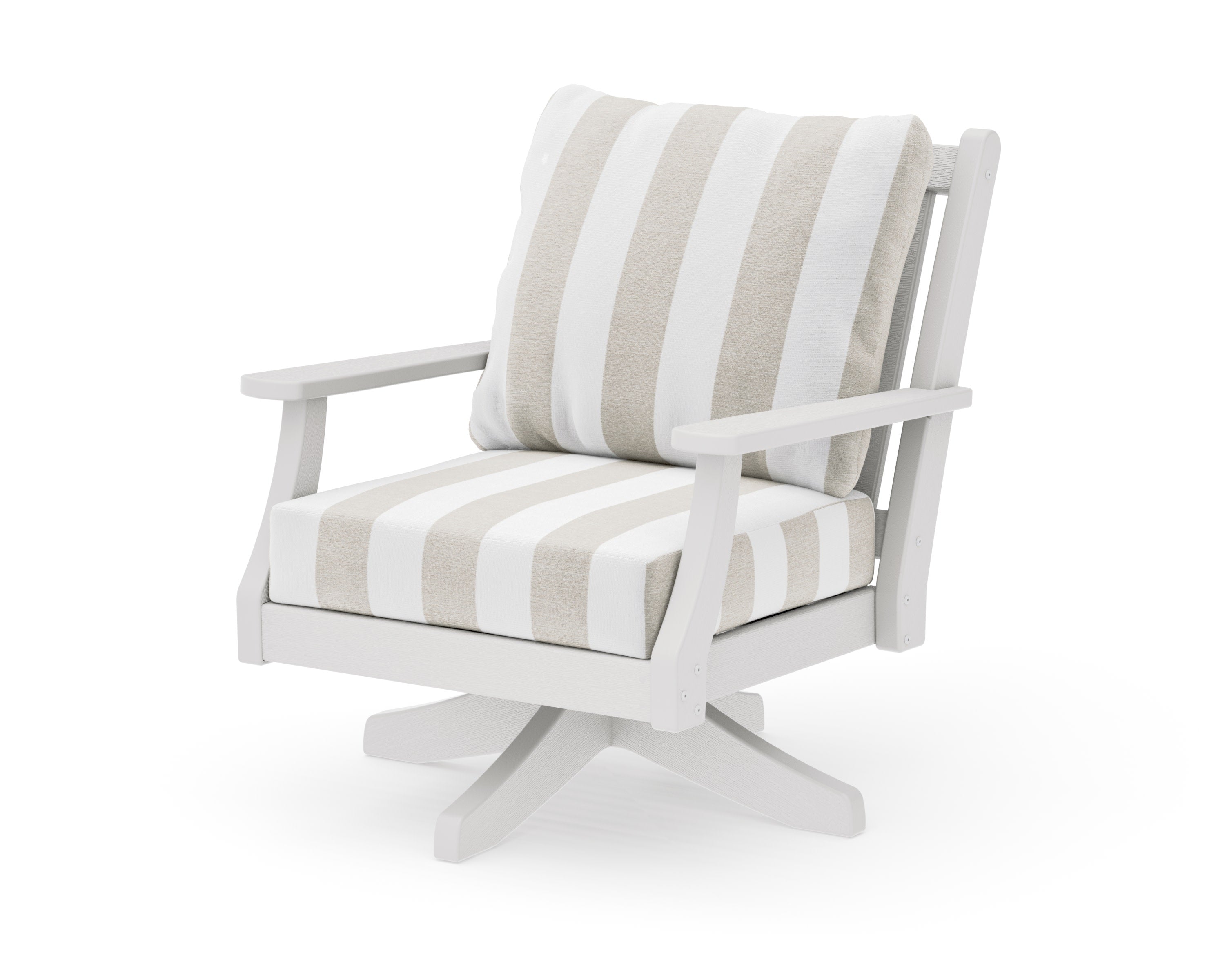 Wovendale Deep Seating Swivel Chair in Vintage White / Cabana Stripe Dune Burlap