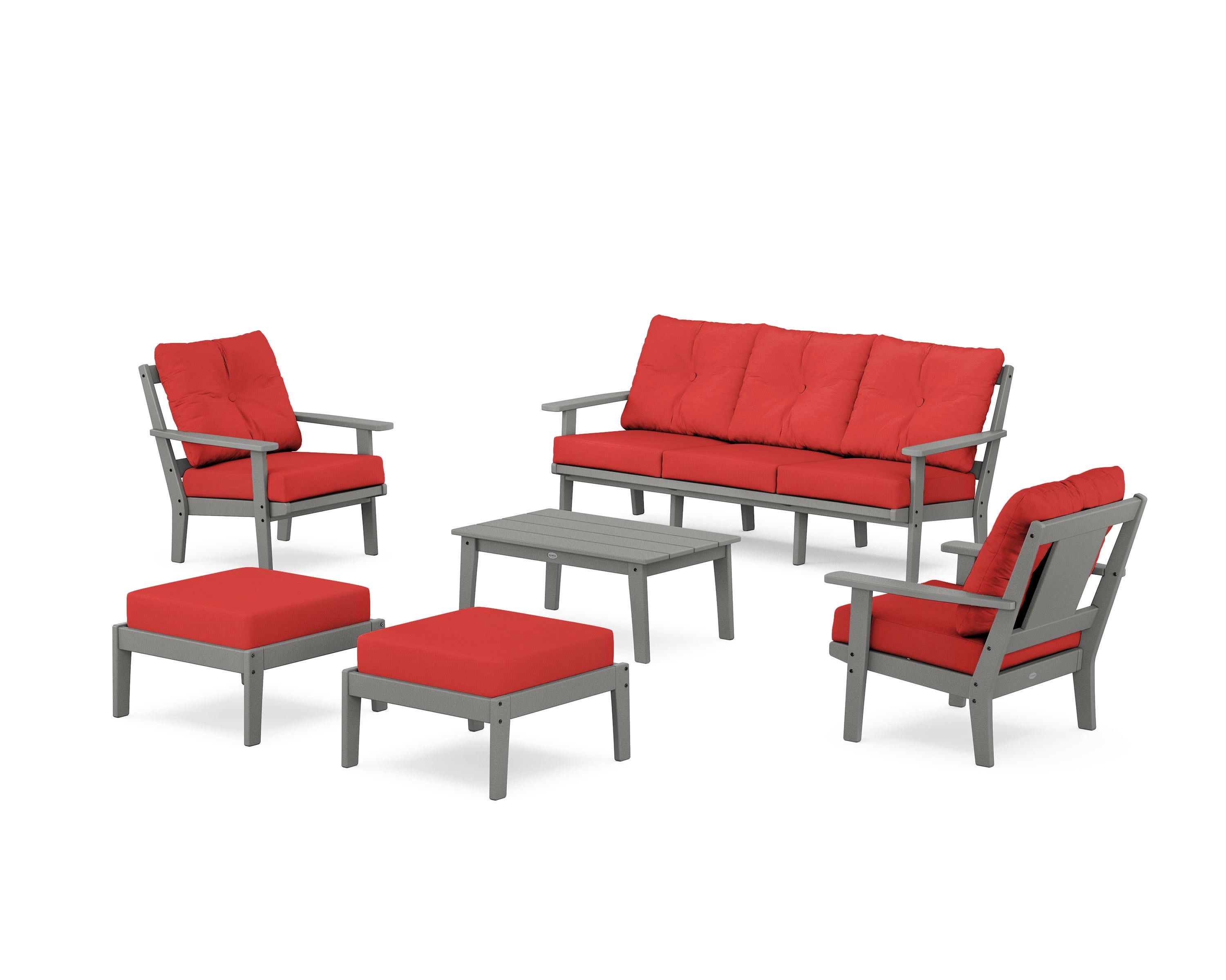 Prairie 6-Piece Lounge Sofa Set in Slate Grey / Crimson Linen