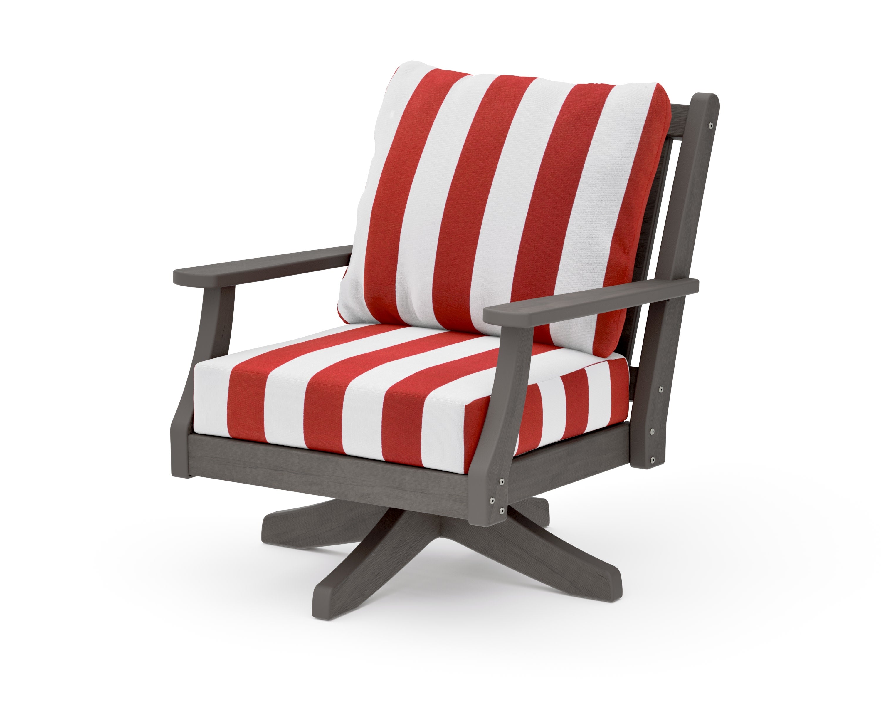 Wovendale Deep Seating Swivel Chair in Driftwood / Cabana Stripe Crimson