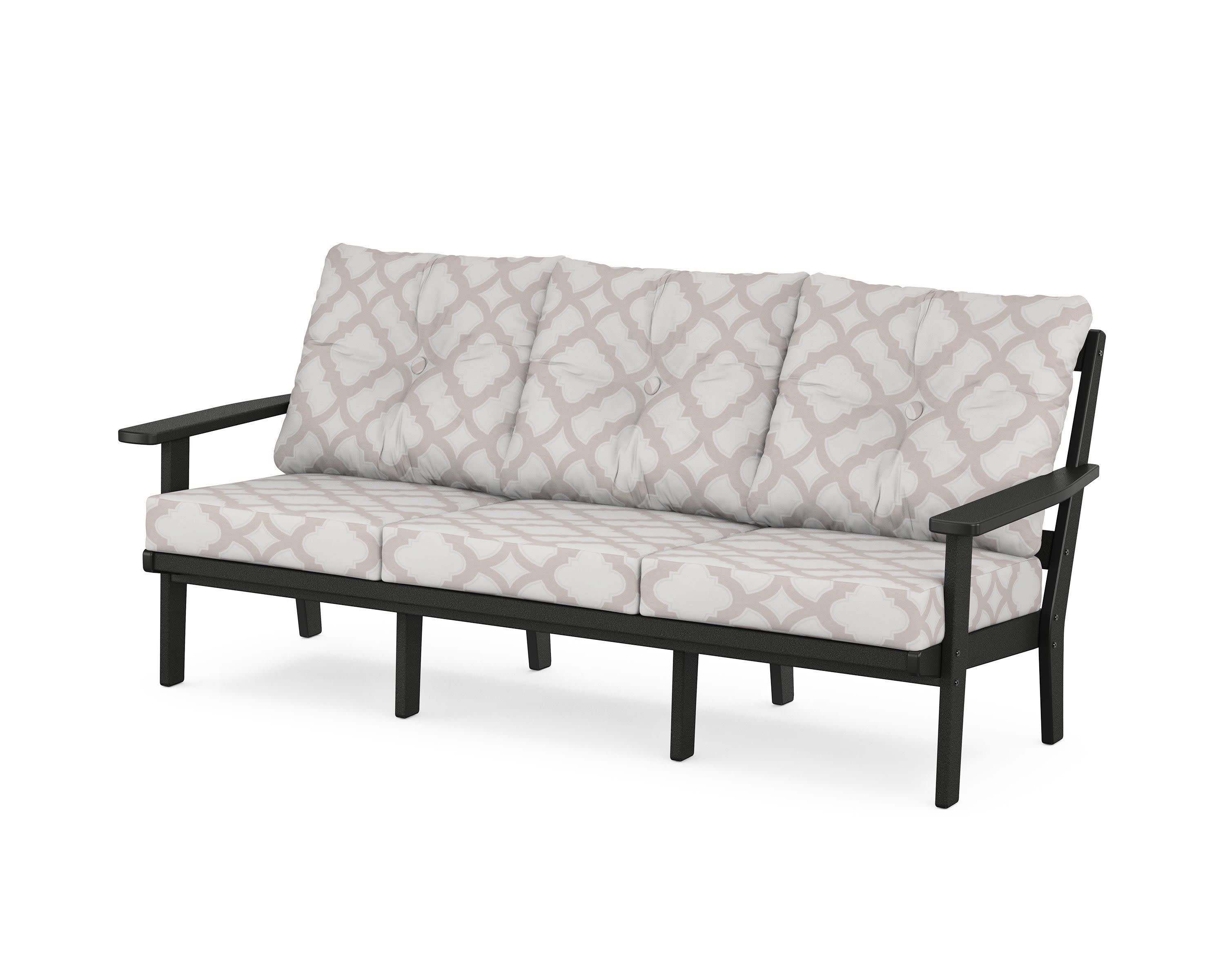 PrairieDeep Seating Sofa in Black / Trellis Dune Burlap