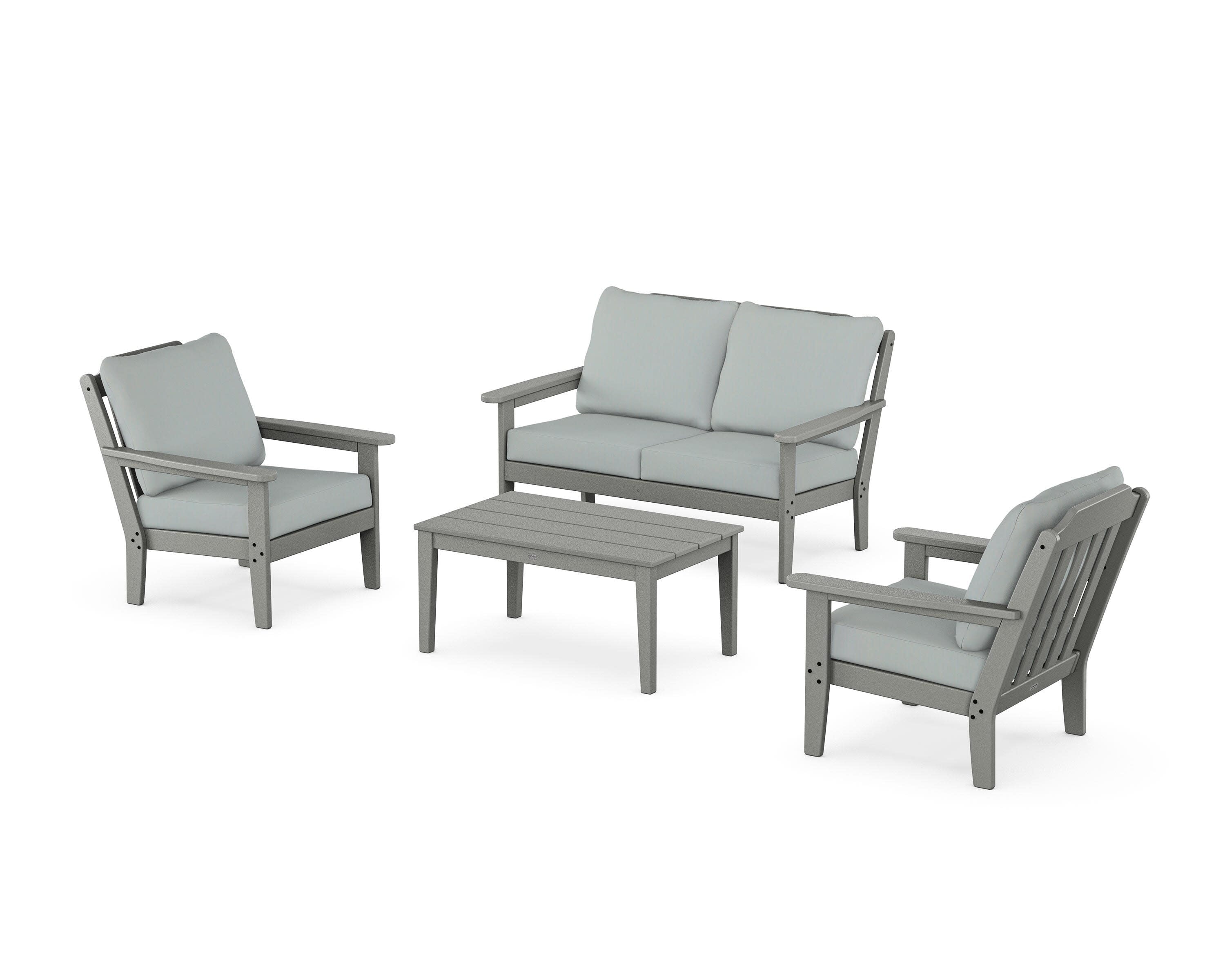 Cottage 4-Piece Deep Seating Set with Loveseat in Slate Grey / Spa