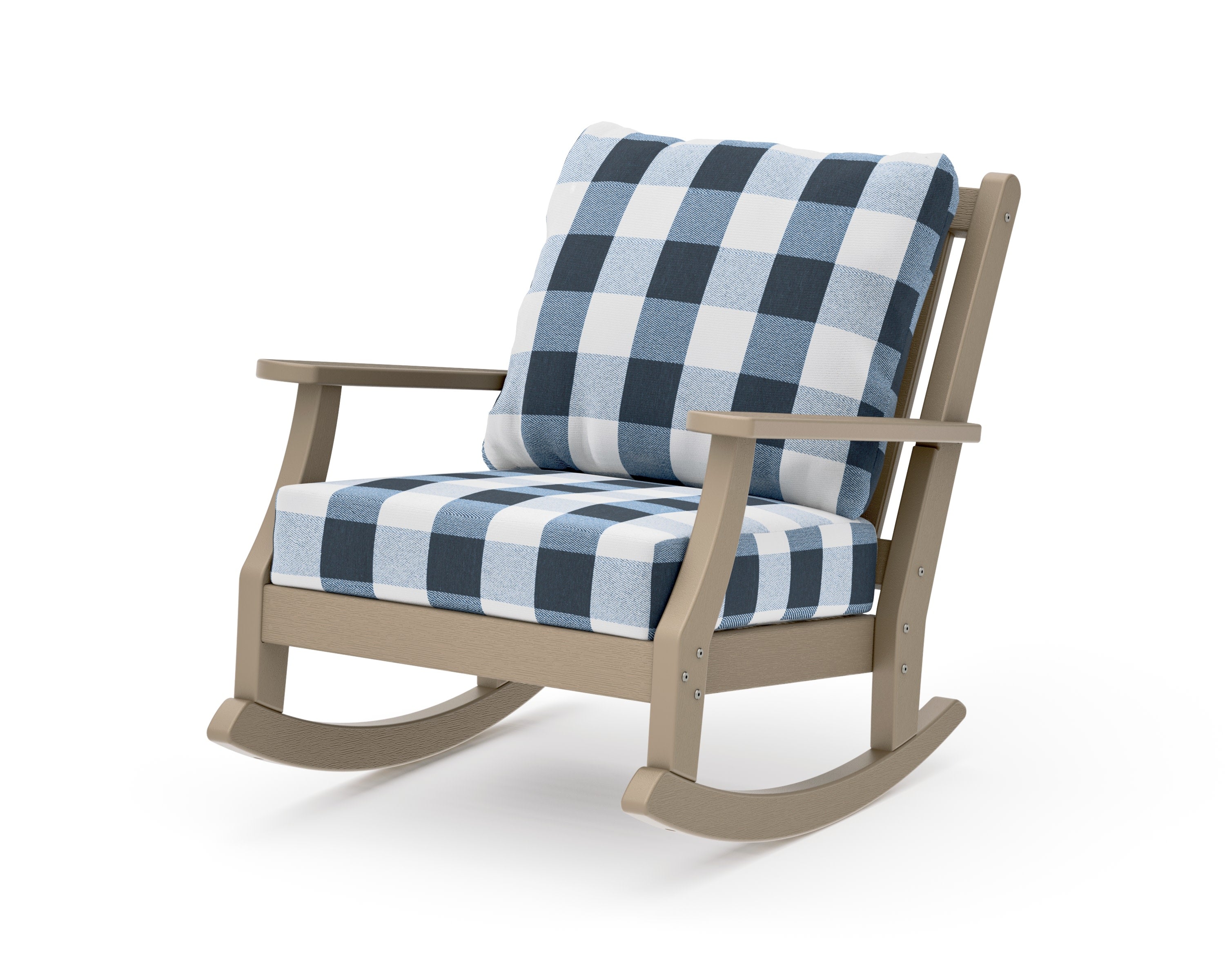 Wovendale Deep Seating Rocking Chair in Vintage Sahara / Buffalo Plaid Marine Indigo