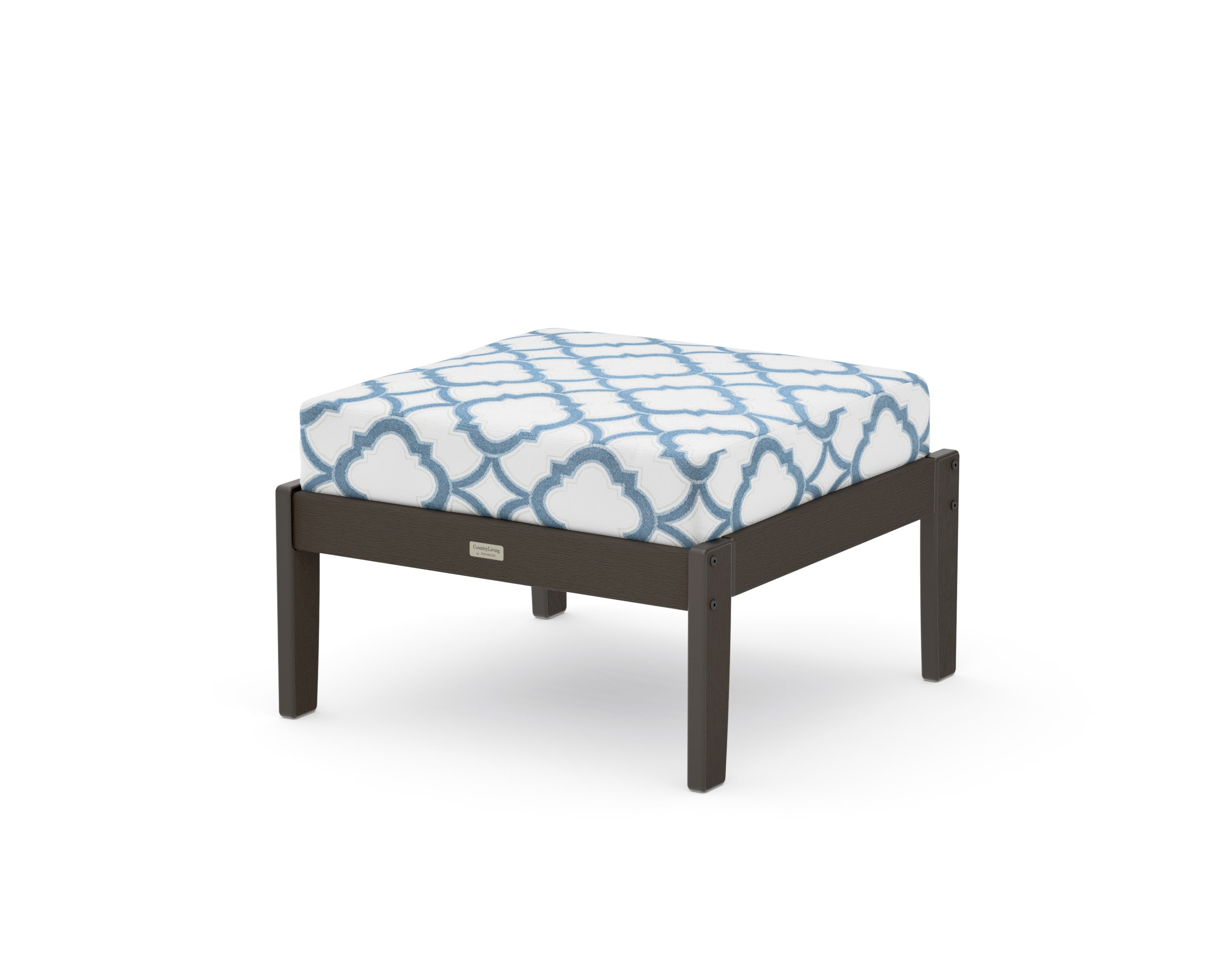 Cottage Deep Seating Ottoman in Vintage Coffee / Trellis Sky Blue