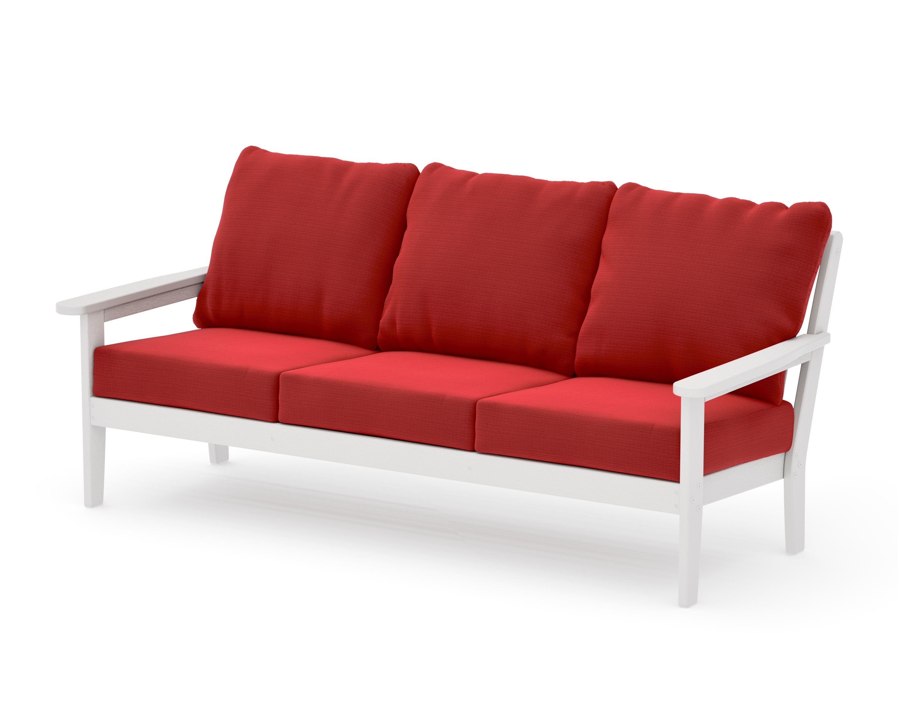Cottage Deep Seating Sofa in Vintage White / Crimson Linen