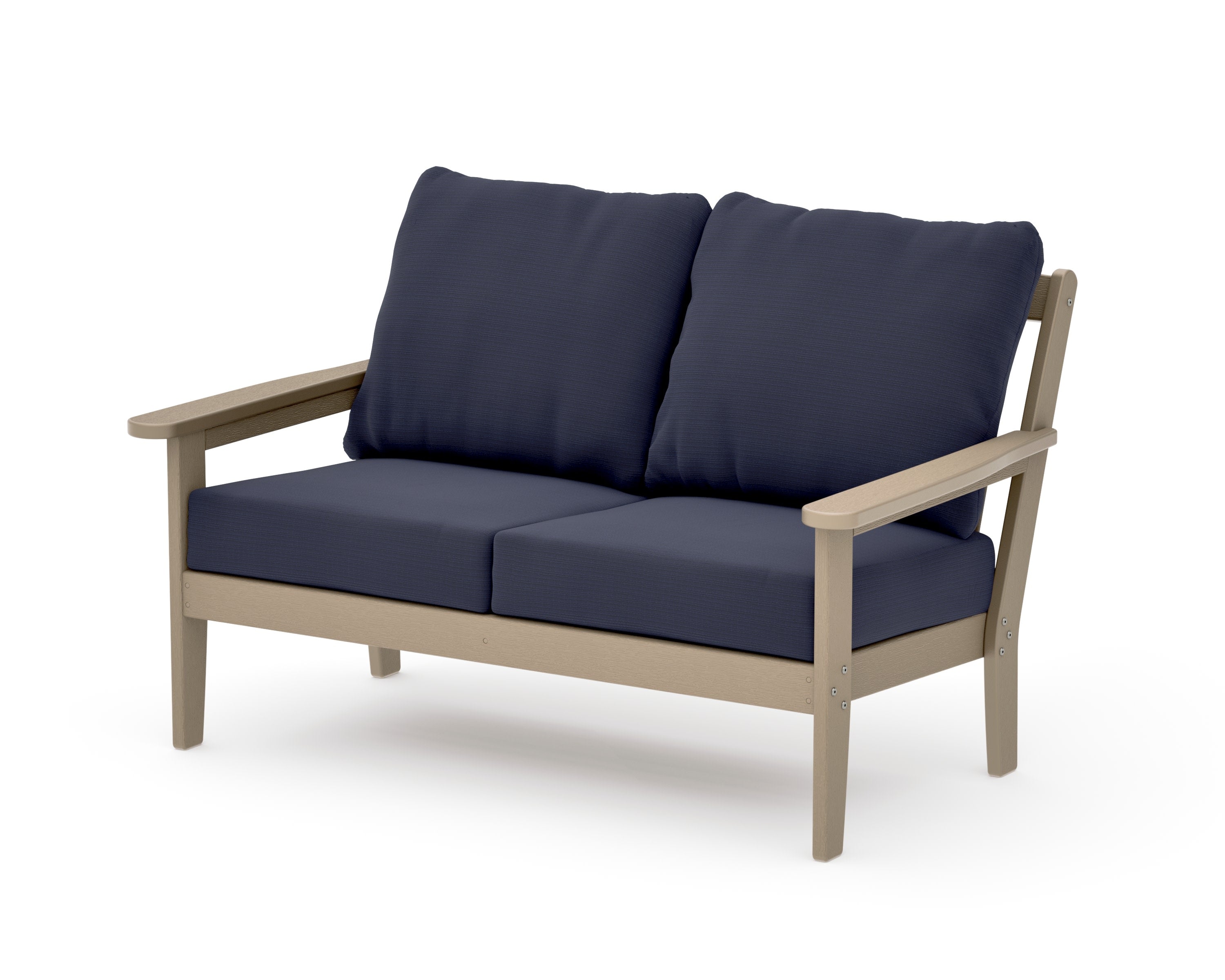 Cottage Deep Seating Loveseat in Vintage Sahara / Navy Linen