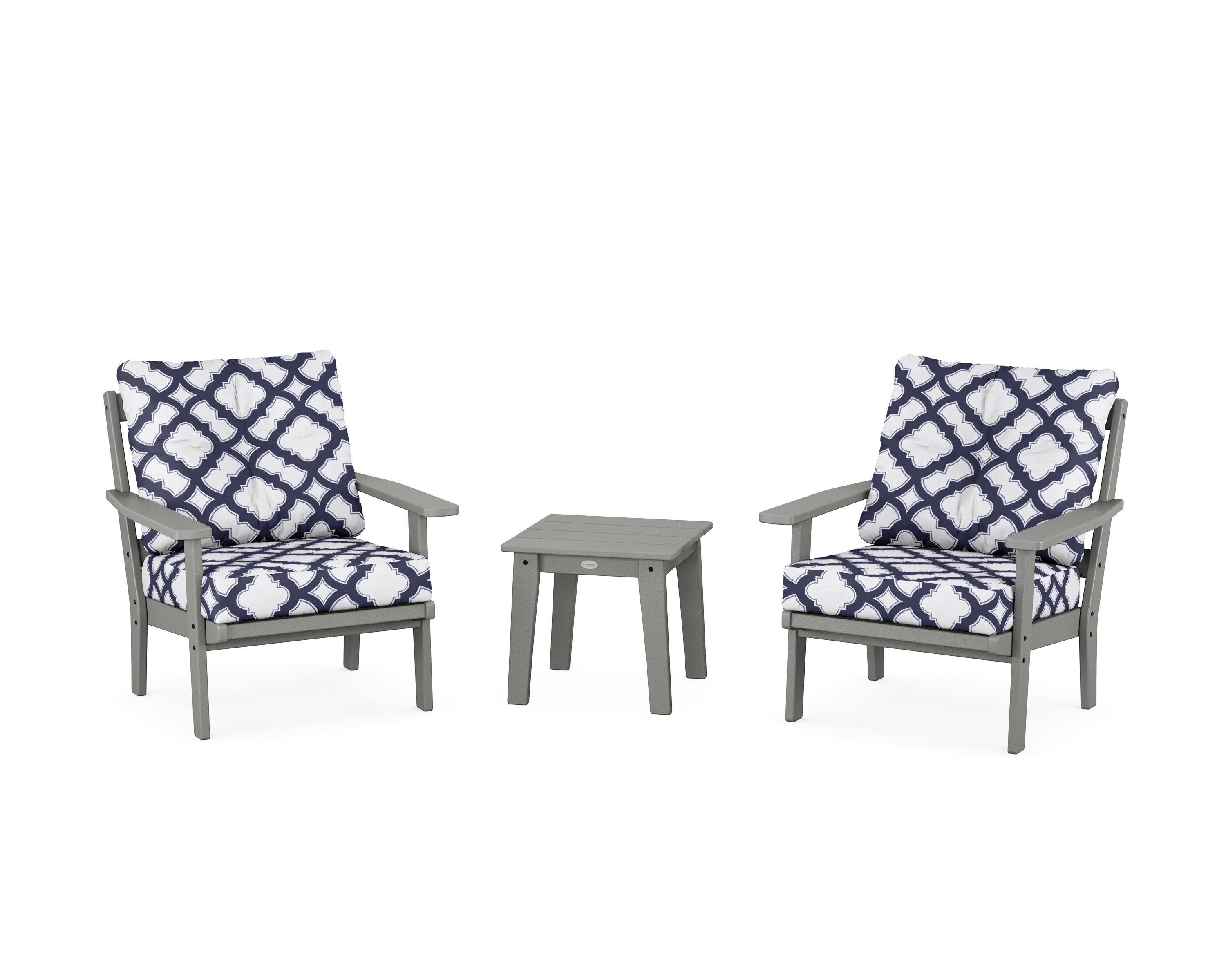 Prairie 3-Piece Deep Seating Set in Slate Grey / Trellis Navy