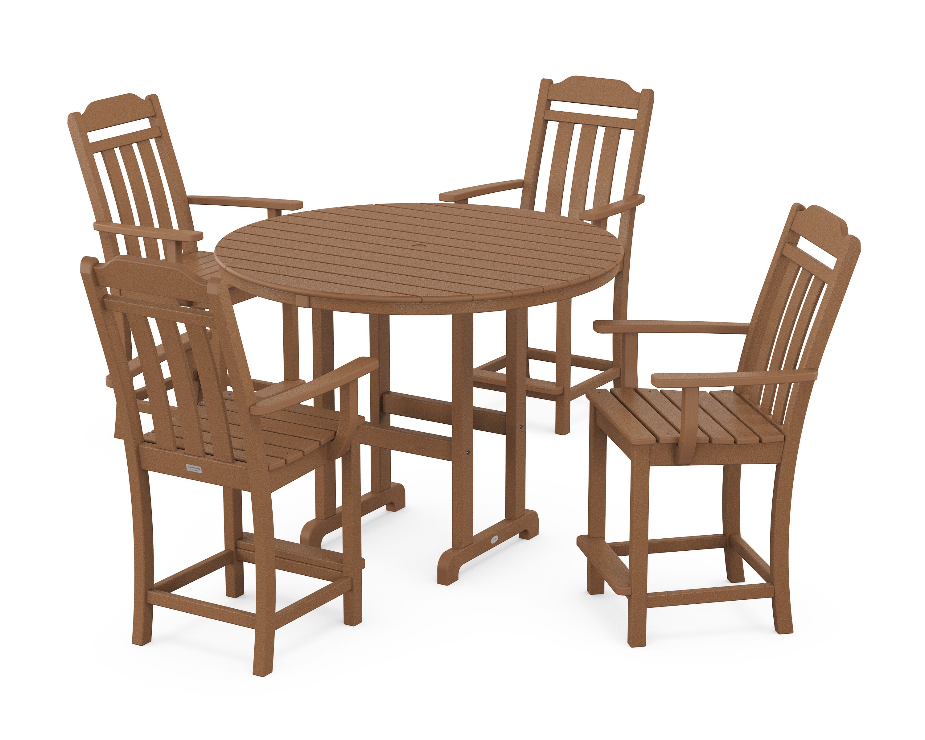 Cottage 5-Piece Round Farmhouse Counter Set in Teak
