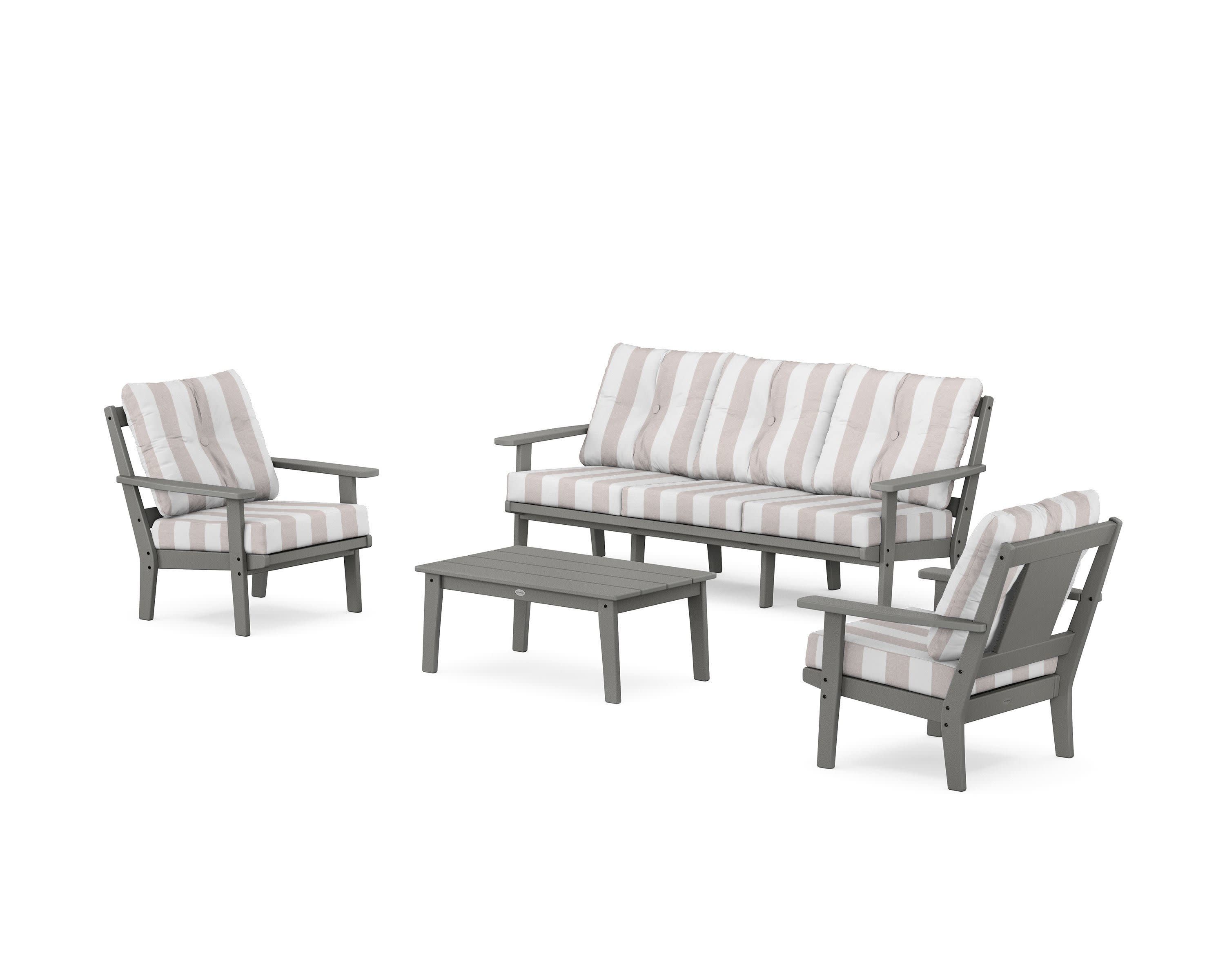 Prairie 4-Piece Deep Seating Set with Sofa in Slate Grey / Cabana Stripe Dune Burlap