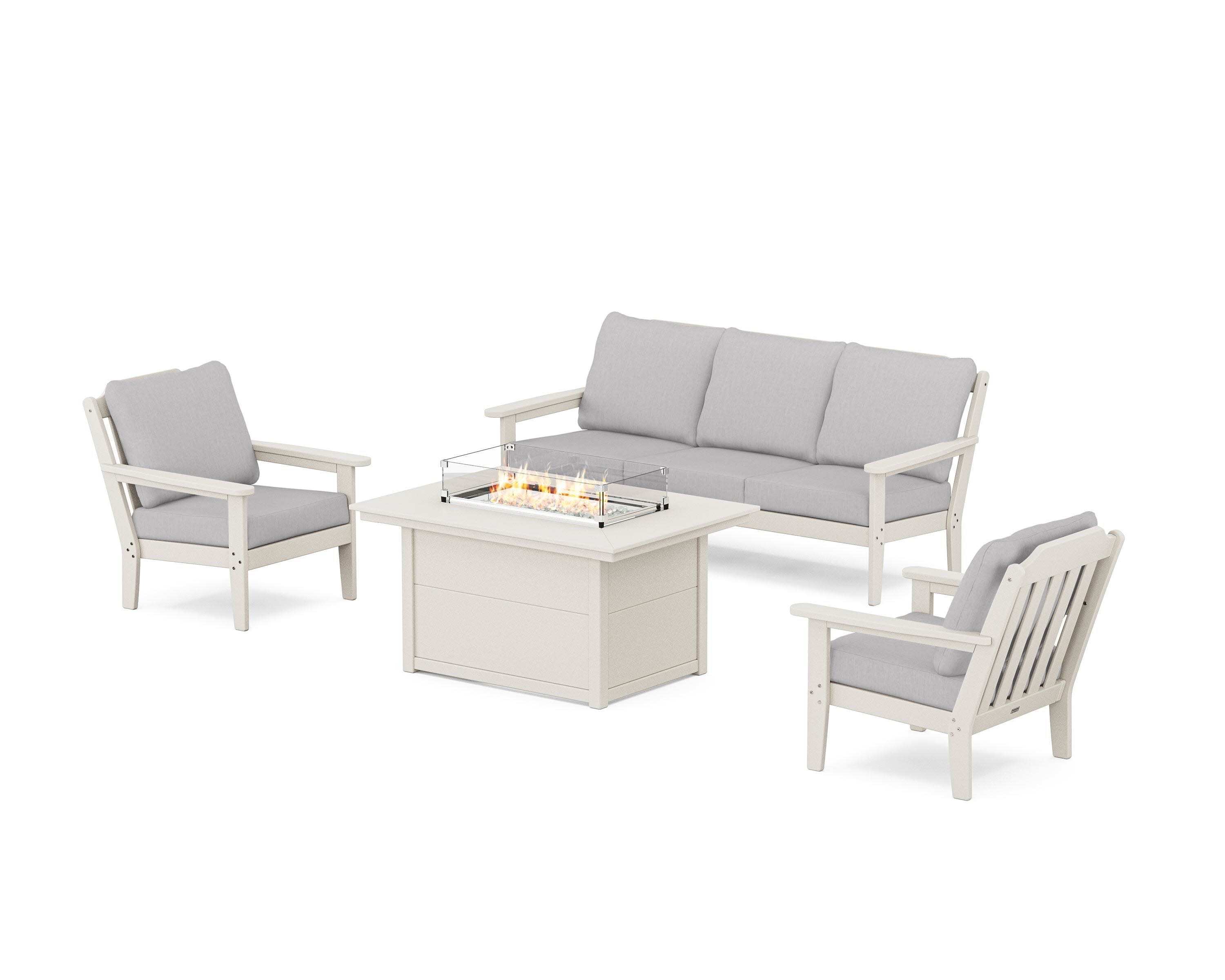Cottage Deep Seating Fire Pit Table Set in Sand / Granite