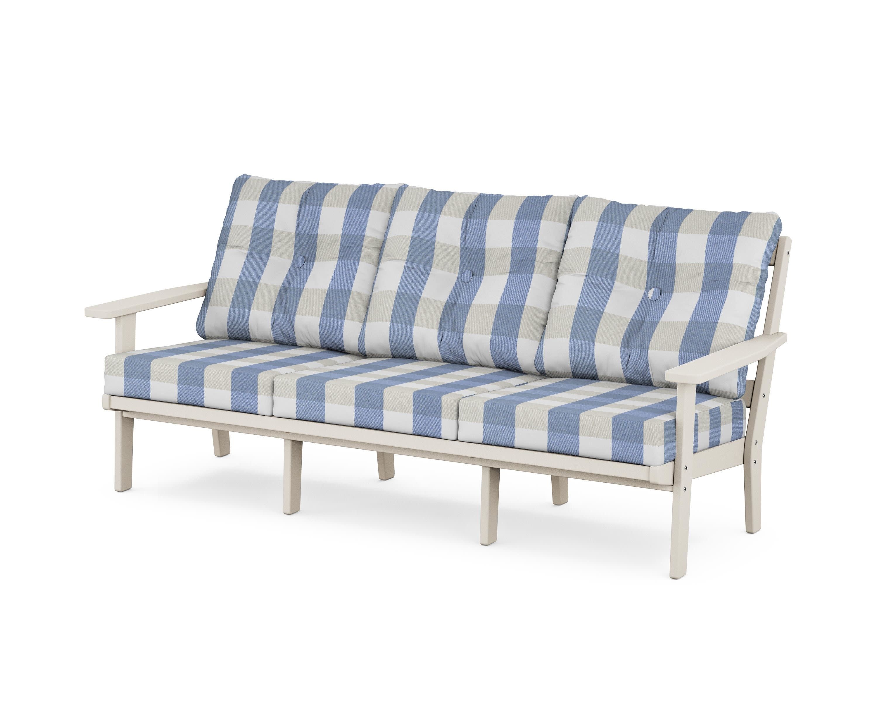 PrairieDeep Seating Sofa in Sand / Buffalo Plaid Sky Blue