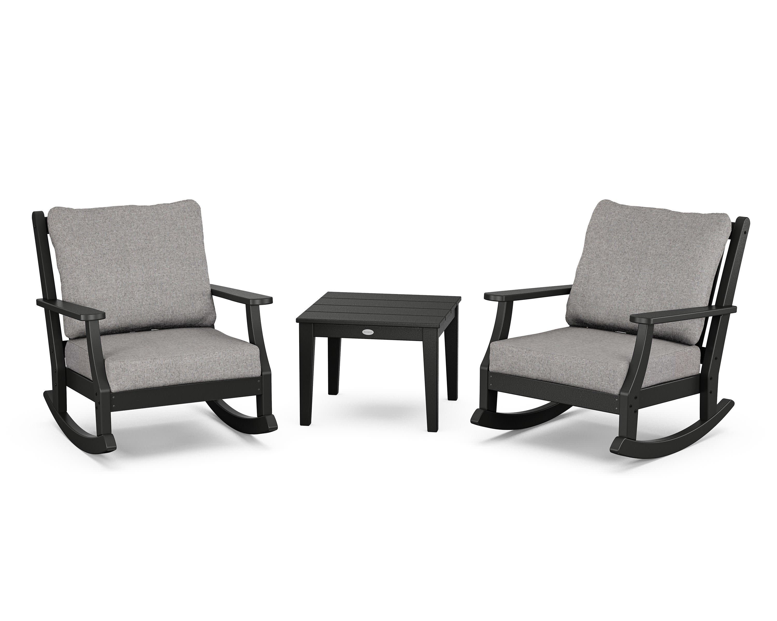 Wovendale 3-Piece Deep Seating Rocker Set in Black / Grey Mist