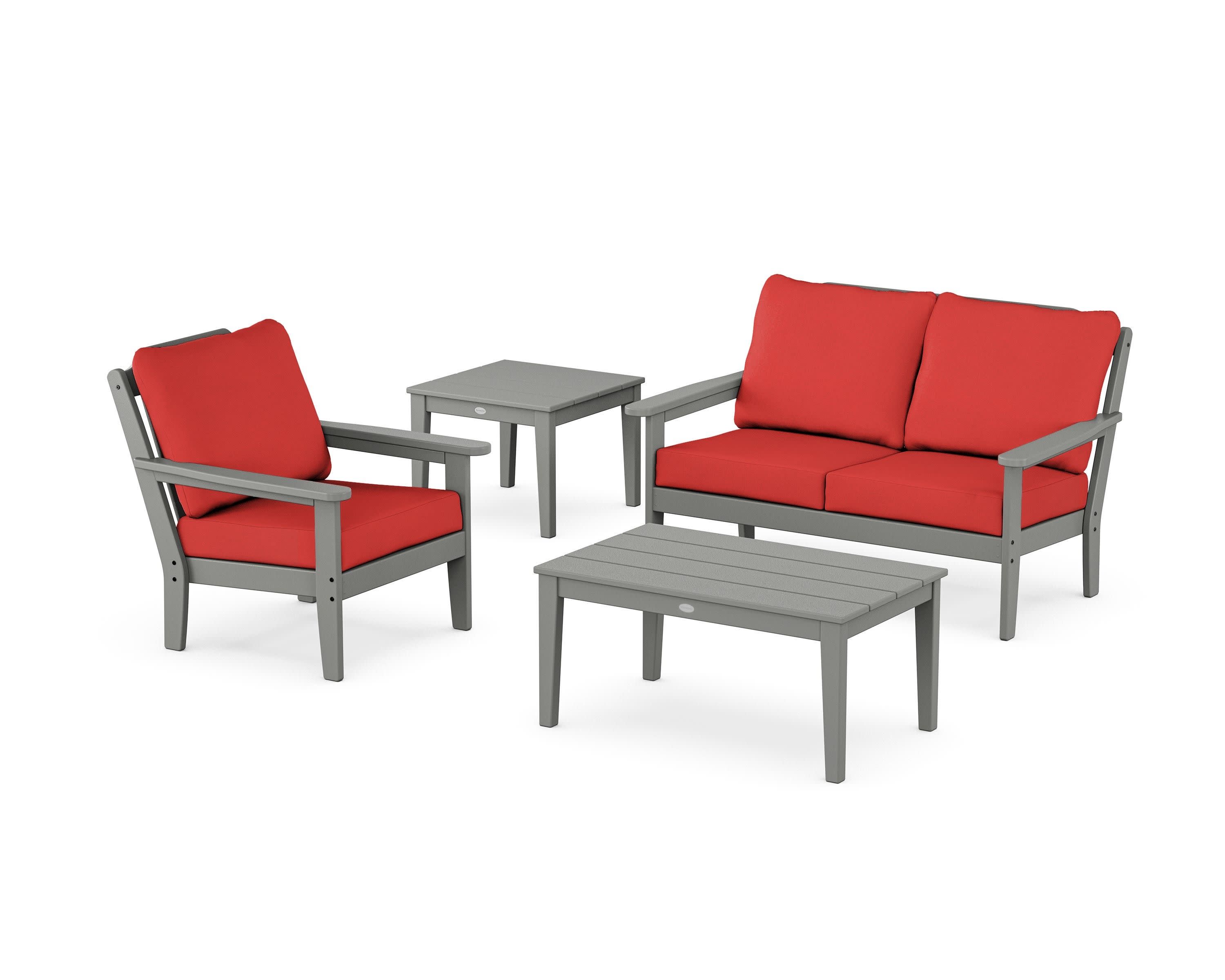 Wovendale 4-Piece Deep Seating Set in Slate Grey / Crimson Linen