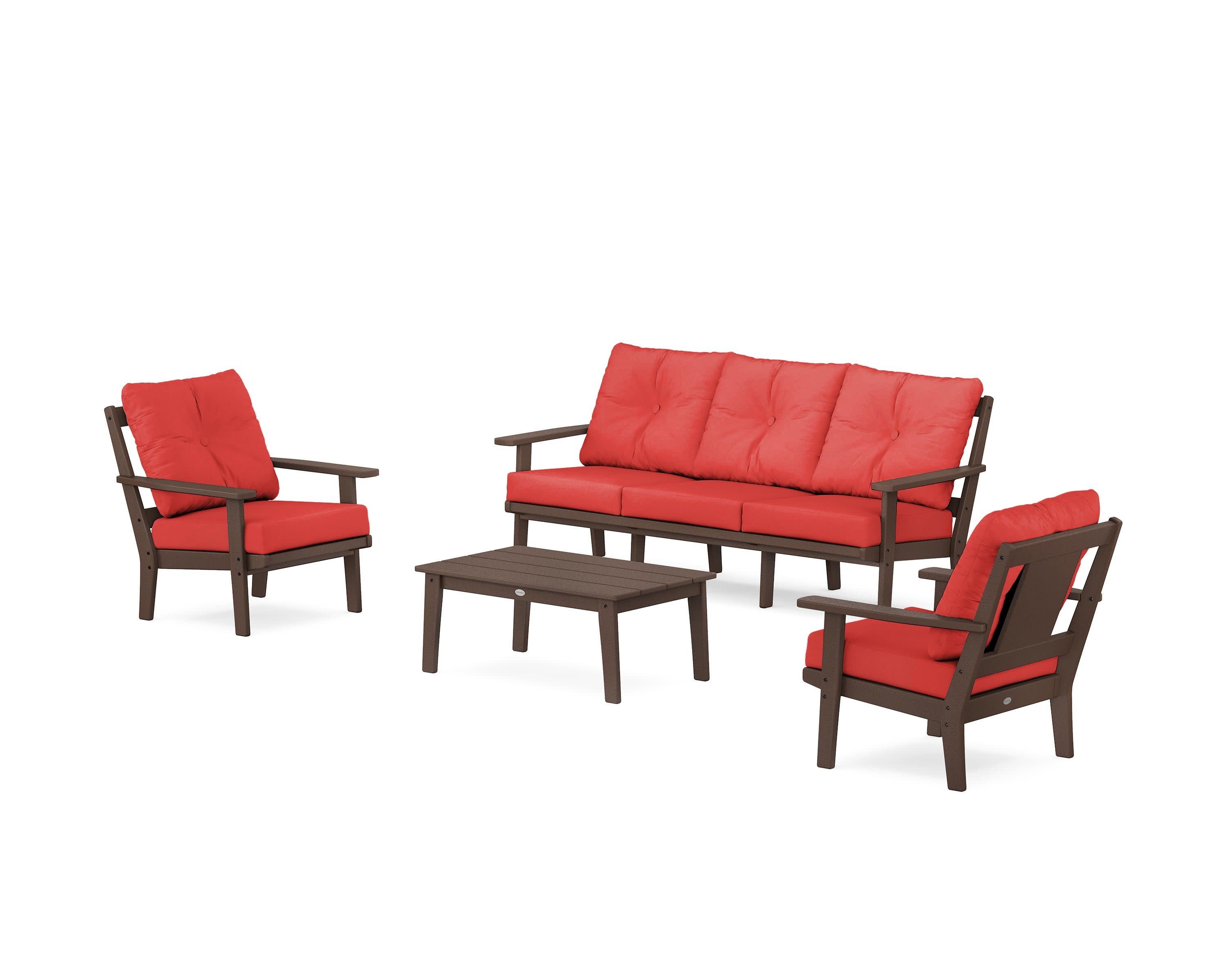 Prairie 4-Piece Deep Seating Set with Sofa in Mahogany / Crimson Linen