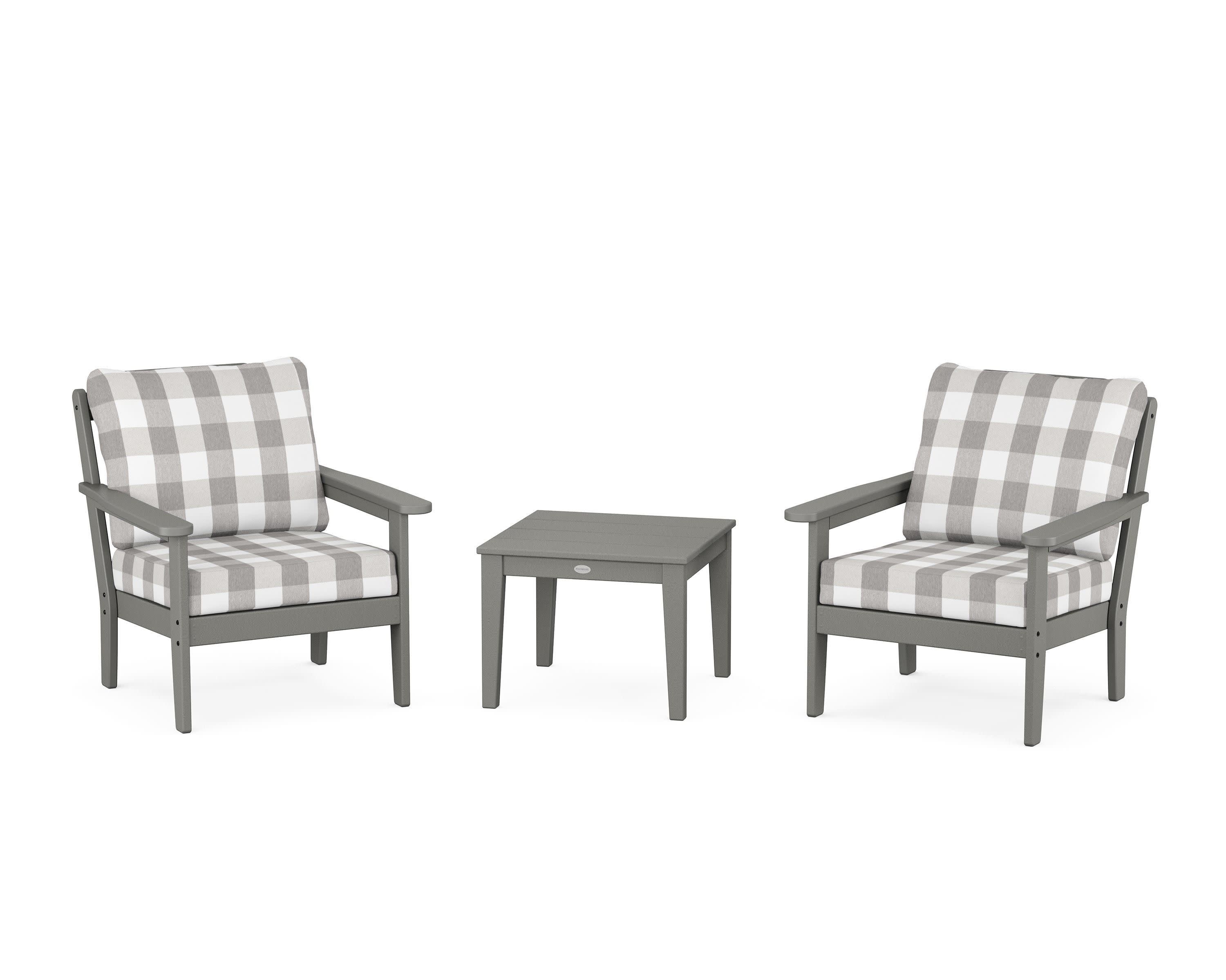 Cottage 3-Piece Deep Seating Set in Slate Grey / Buffalo Plaid Grey Mist
