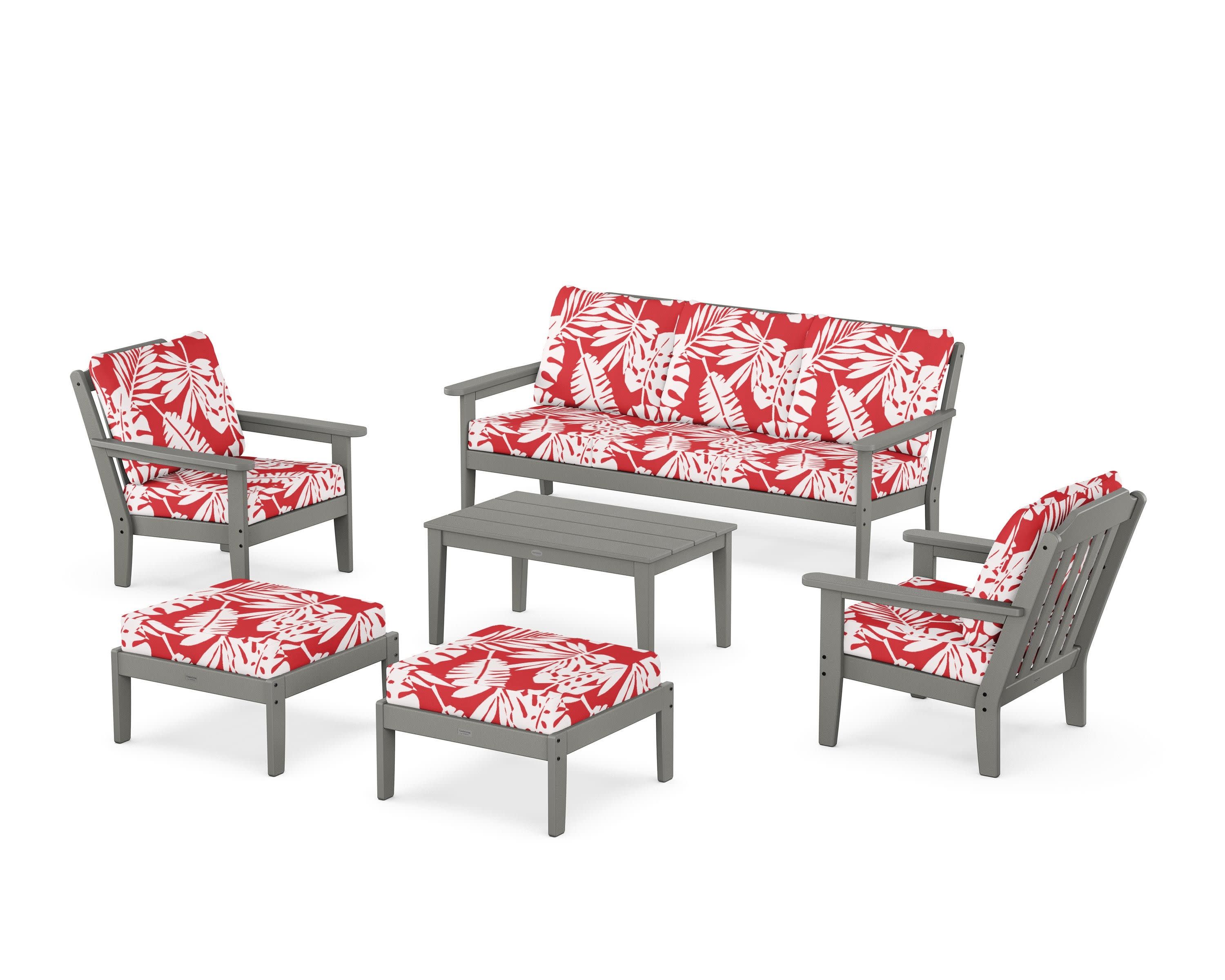 Cottage 6-Piece Lounge Sofa Set in Slate Grey / Leaf Crimson