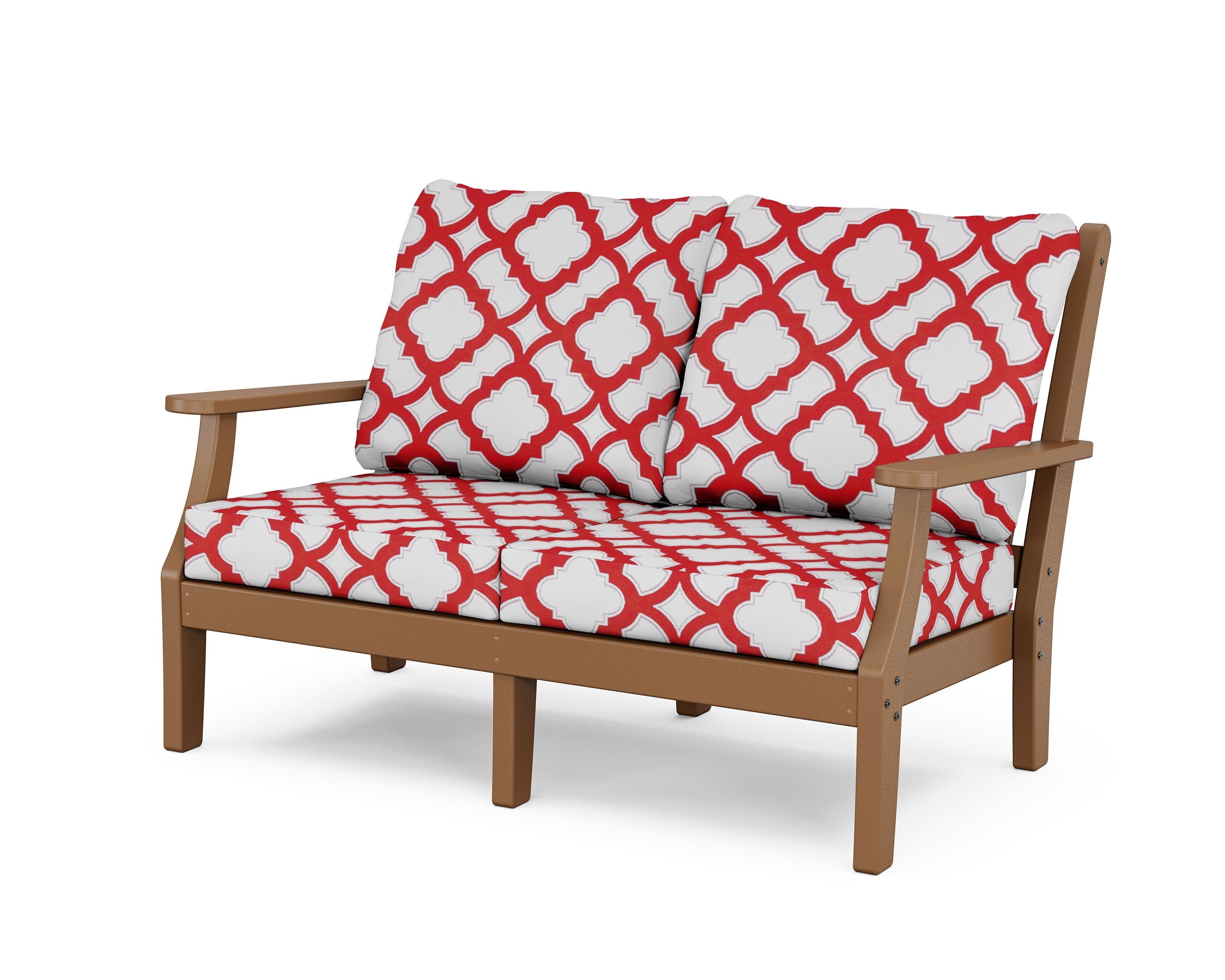 Wovendale Deep Seating Loveseat in Teak / Trellis Crimson